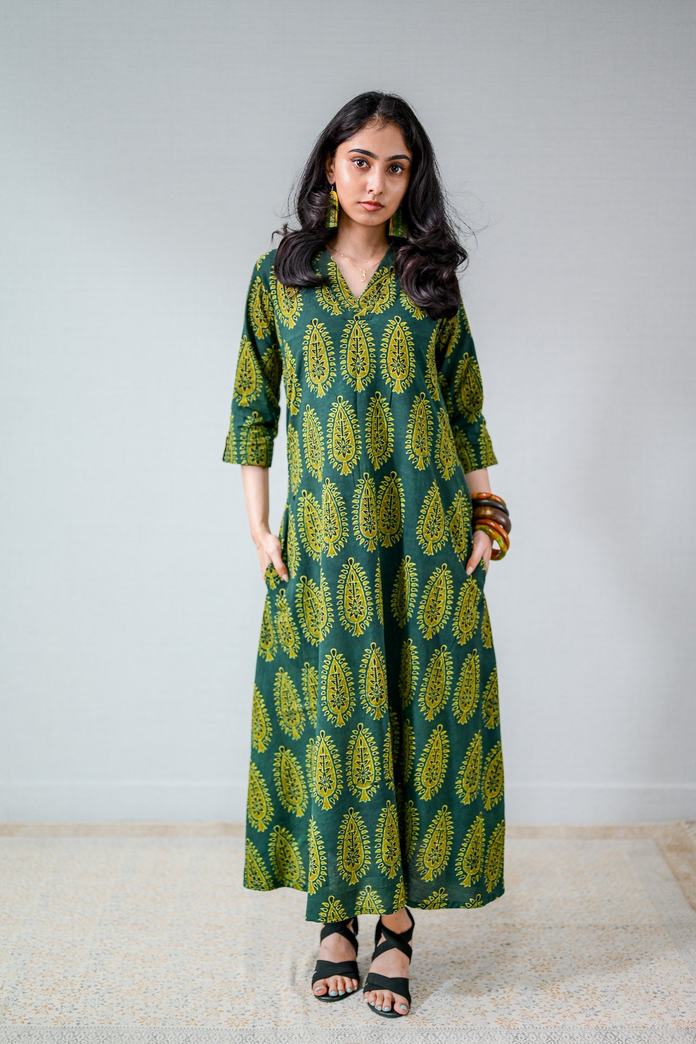 Ruhaani Green Ajrakh Dress - Lobha Deepthis