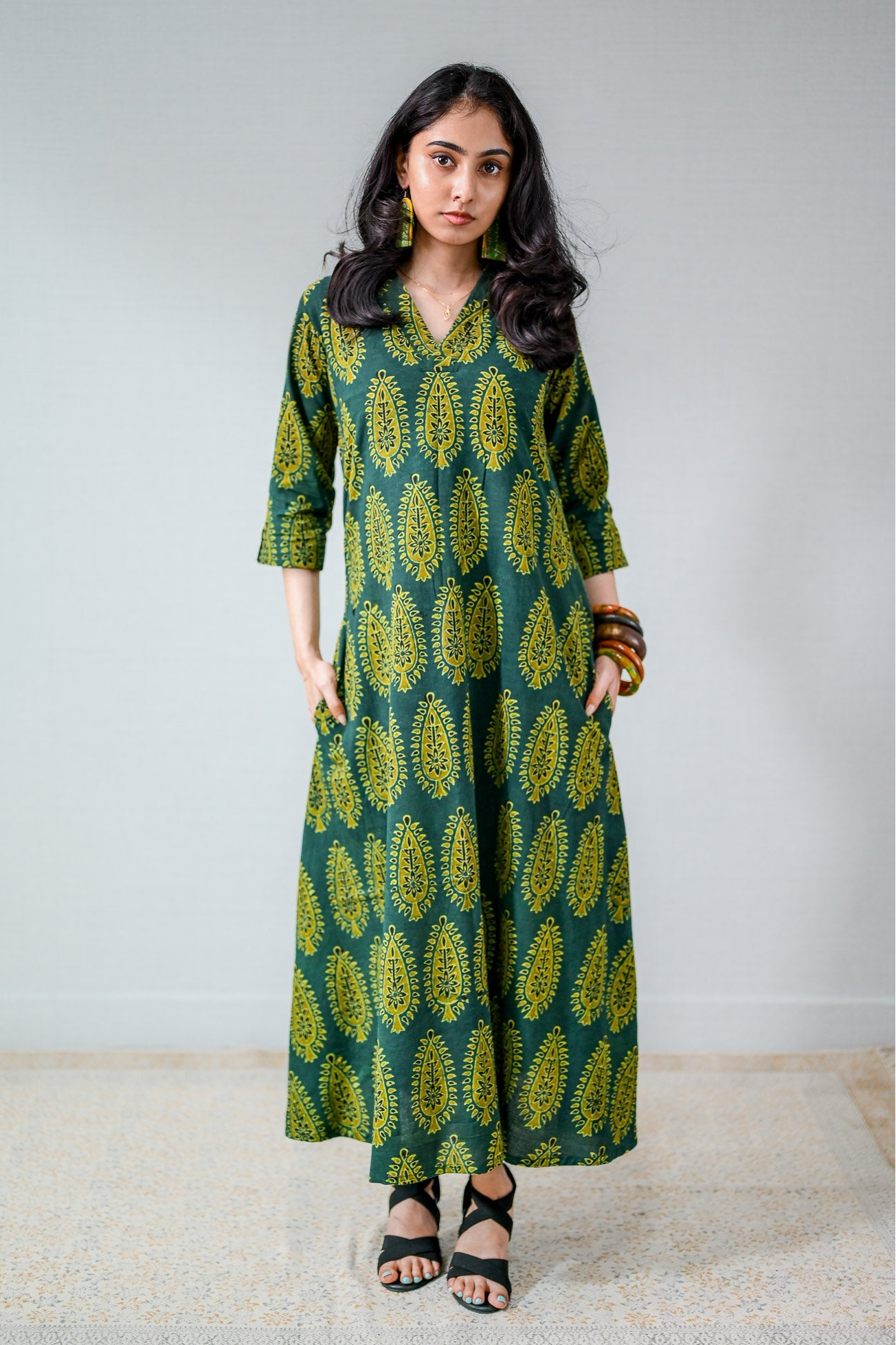 Ruhaani Green Ajrakh Dress