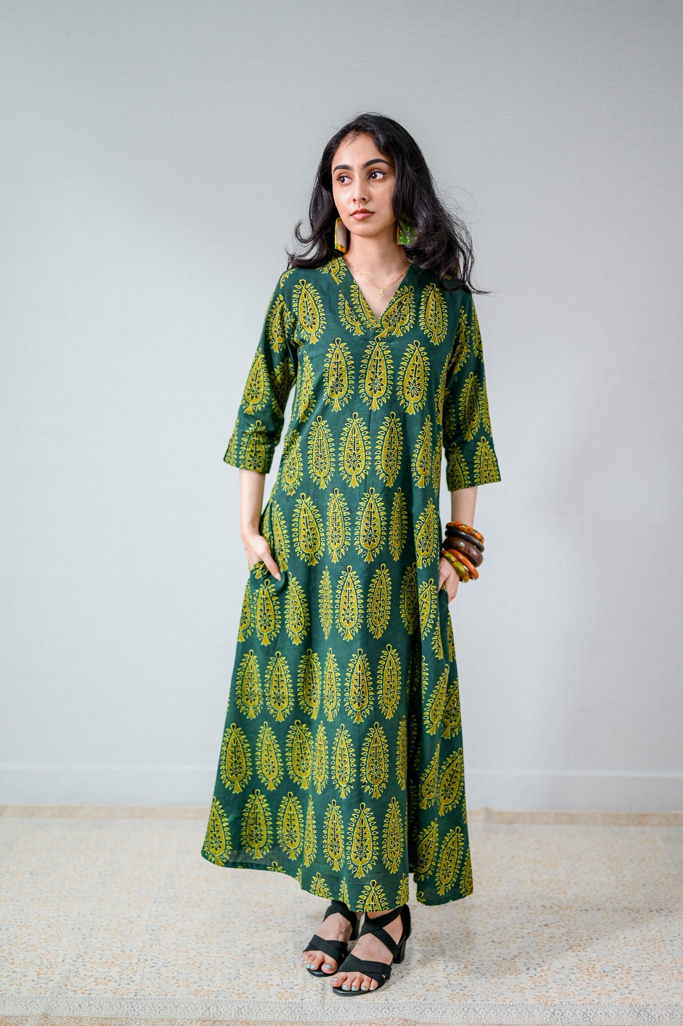 Ruhaani Green Ajrakh Dress - Lobha Deepthis