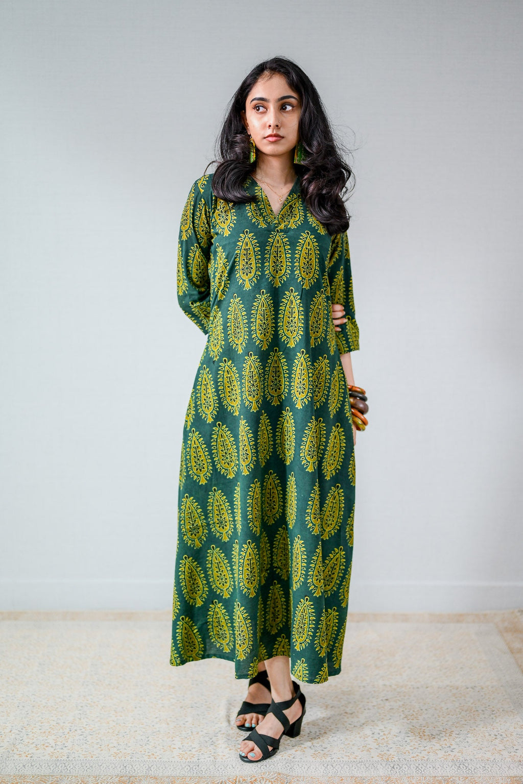 Ruhaani Green Ajrakh Dress - Lobha Deepthis