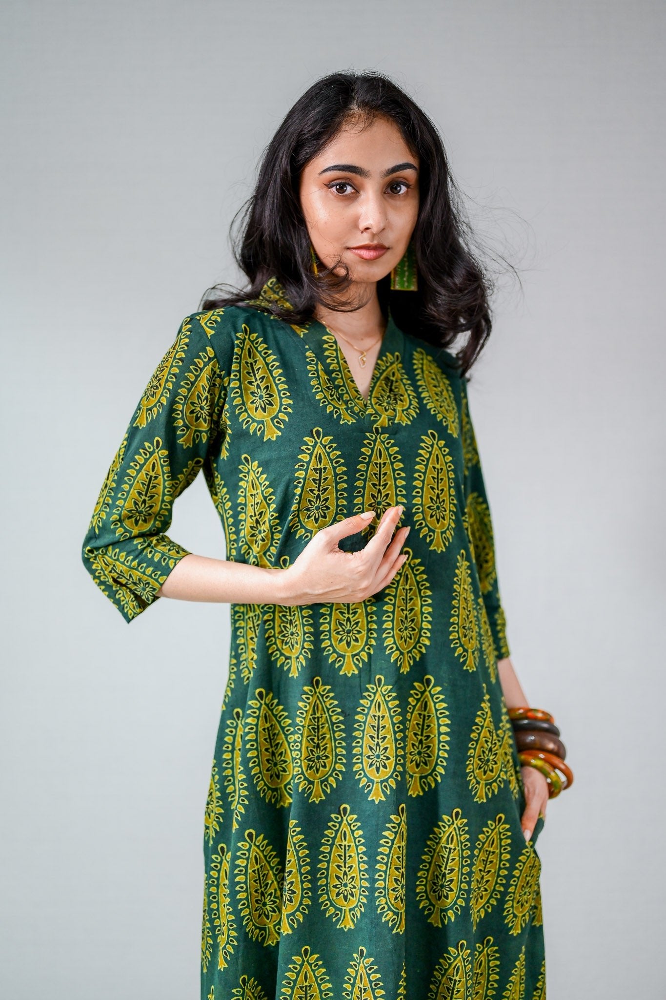 Ruhaani Green Ajrakh Dress - Lobha Deepthis