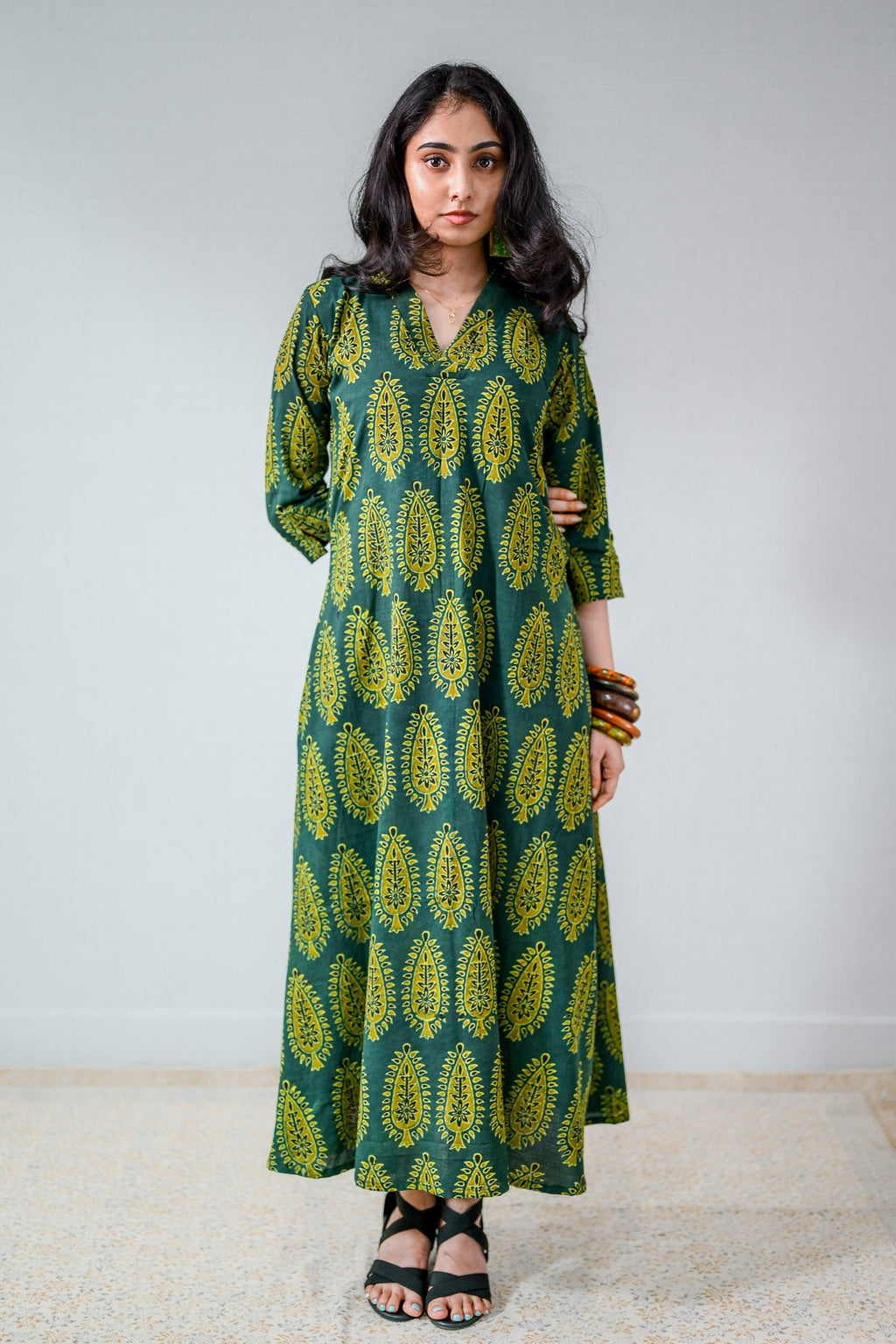 Ruhaani Green Ajrakh Dress - Lobha Deepthis