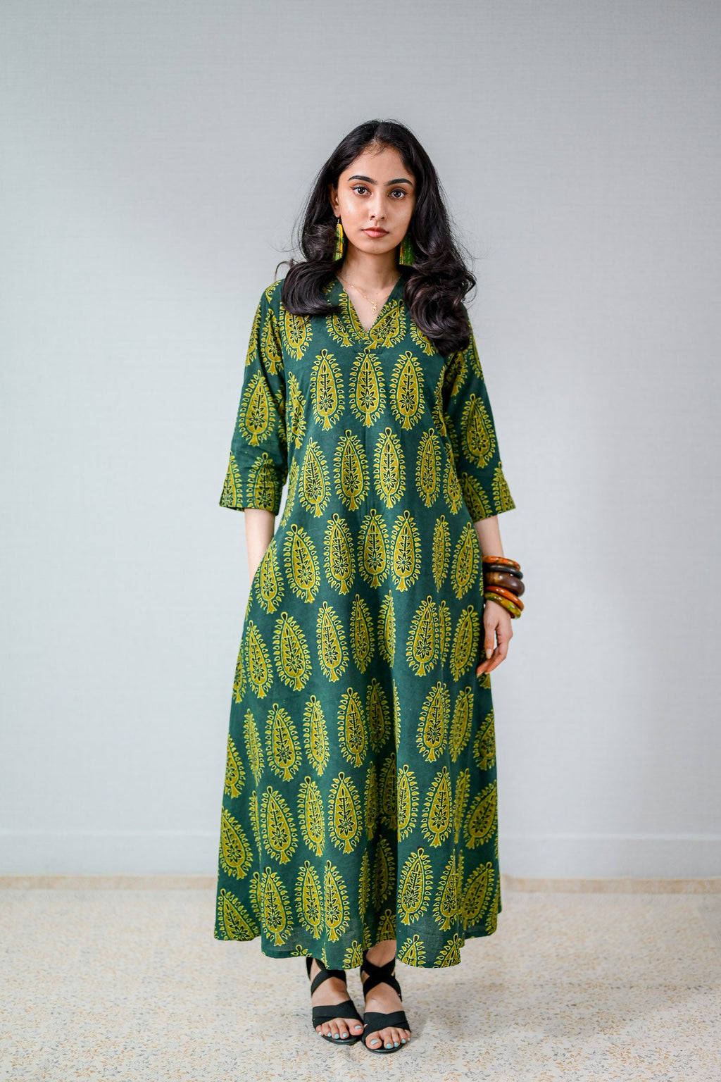 Ruhaani Green Ajrakh Dress - Lobha Deepthis