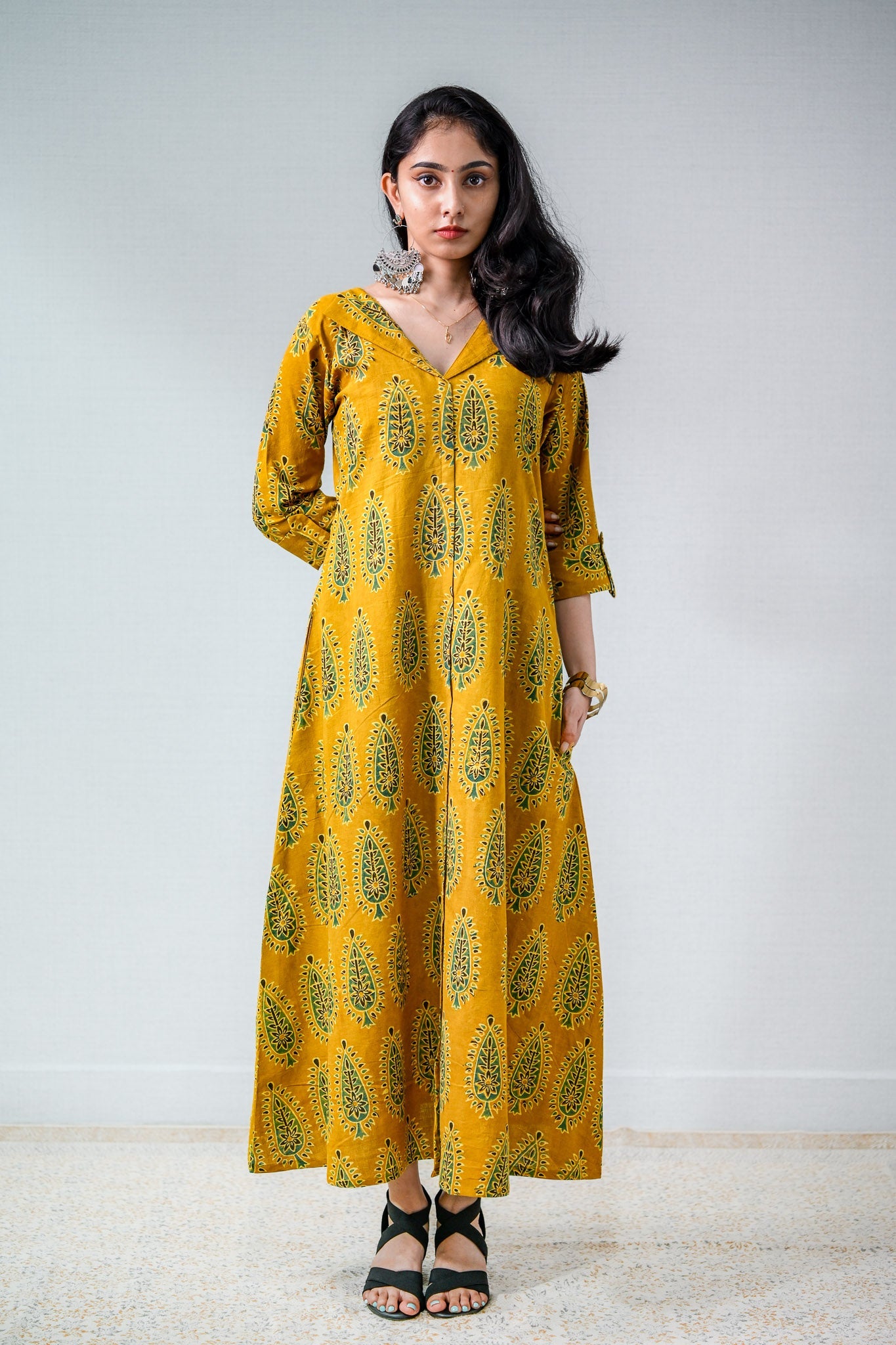 Ruhaani Turmeric Ajrakh Dress - Lobha Deepthis
