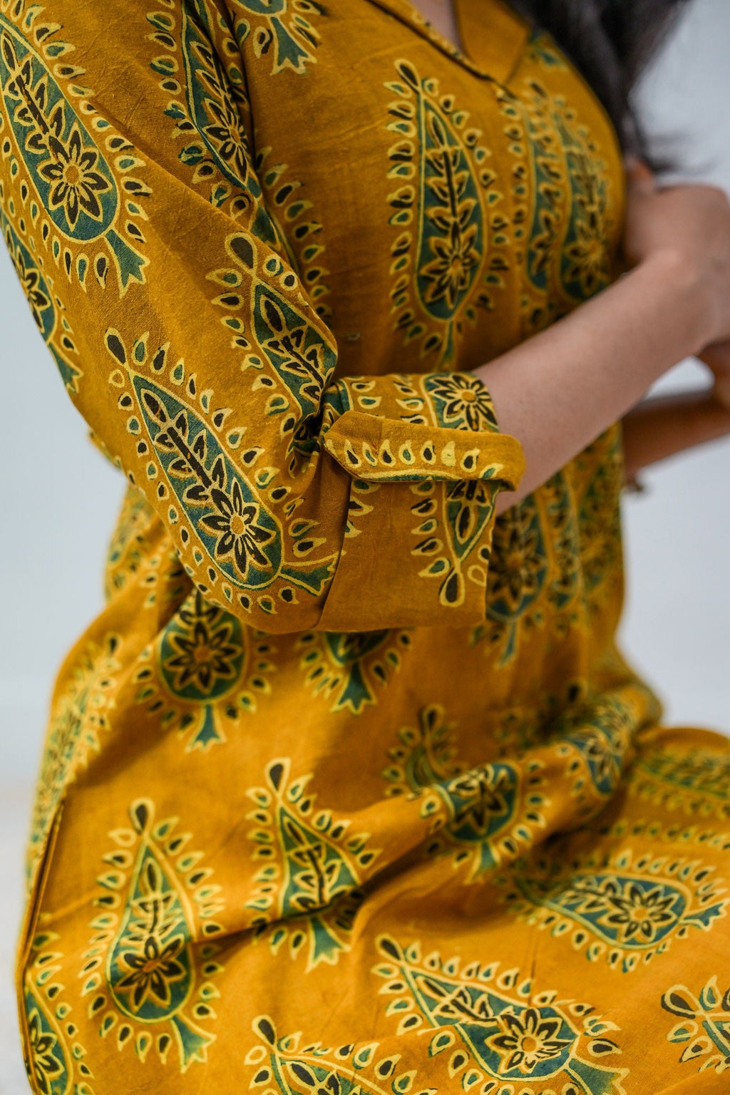 Ruhaani Turmeric Ajrakh Dress - Lobha Deepthis