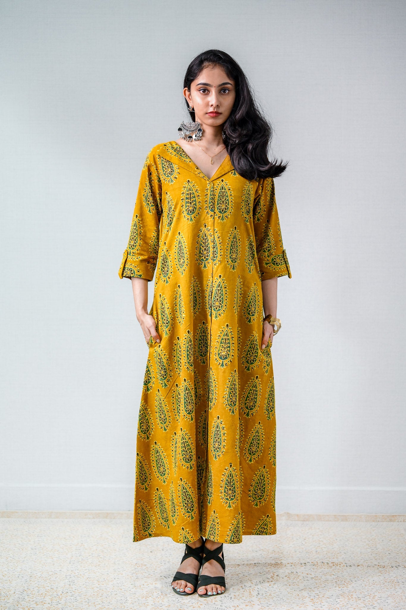 Ruhaani Turmeric Ajrakh Dress - Lobha Deepthis
