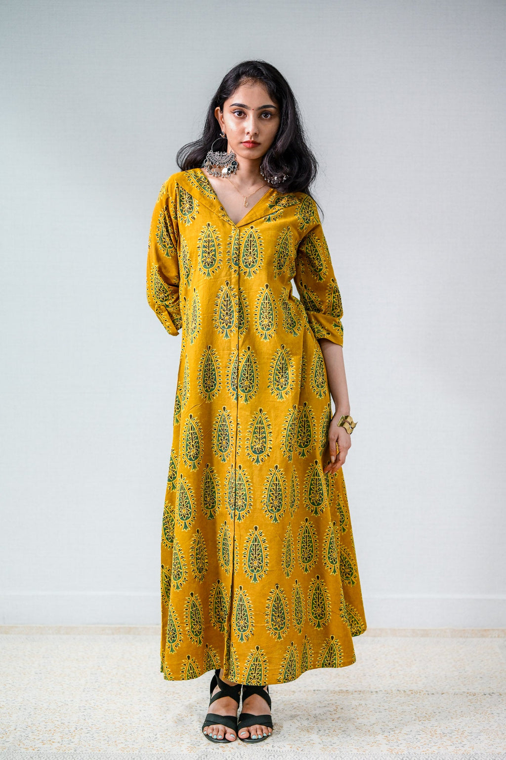 Ruhaani Turmeric Ajrakh Dress - Lobha Deepthis