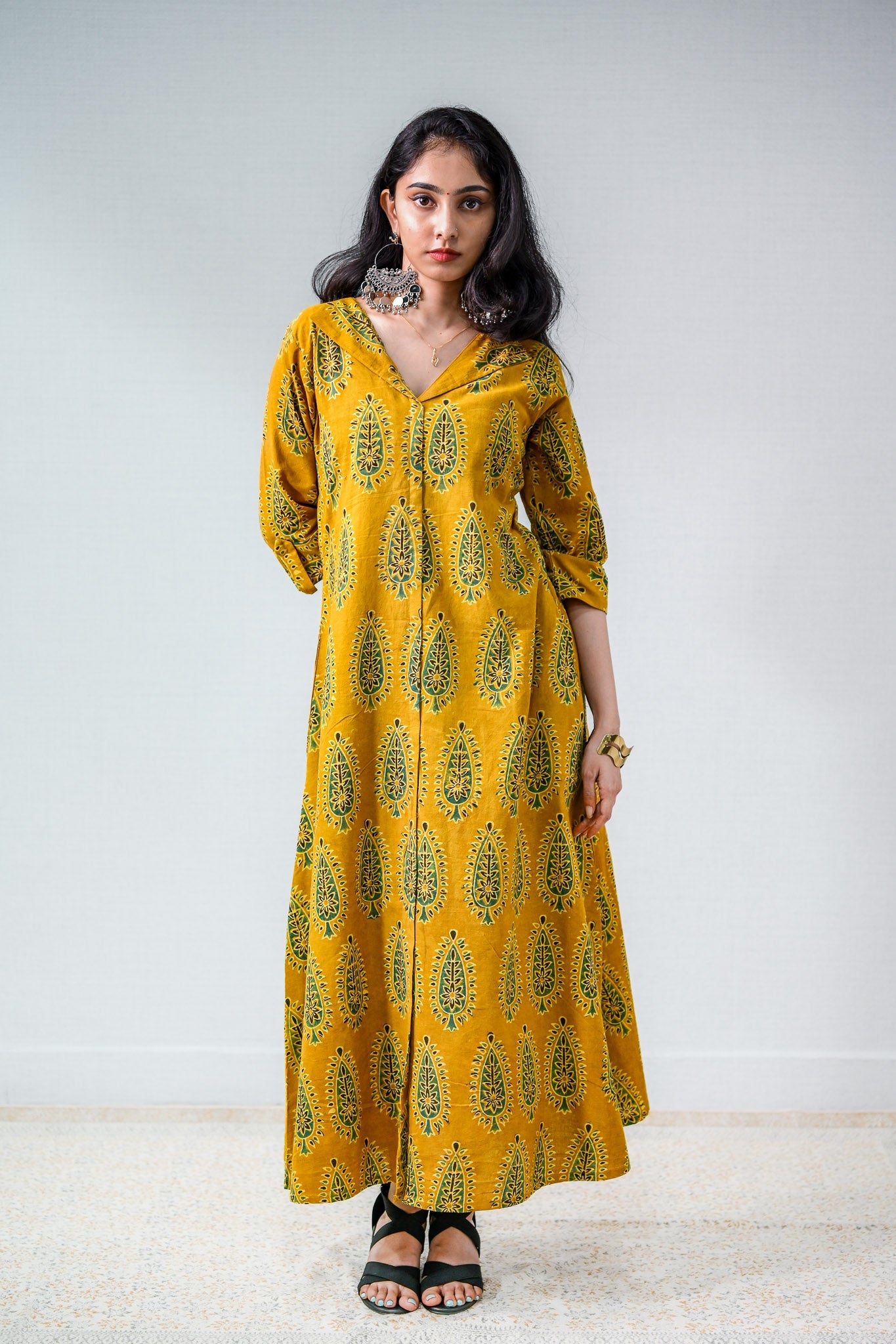 Ruhaani Turmeric Ajrakh Dress - Lobha Deepthis