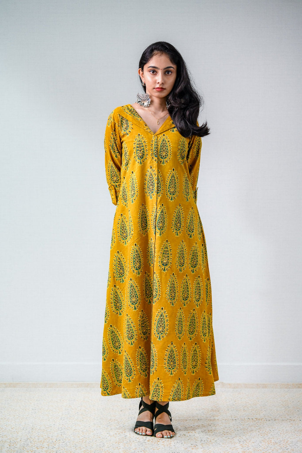 Ruhaani Turmeric Ajrakh Dress - Lobha Deepthis