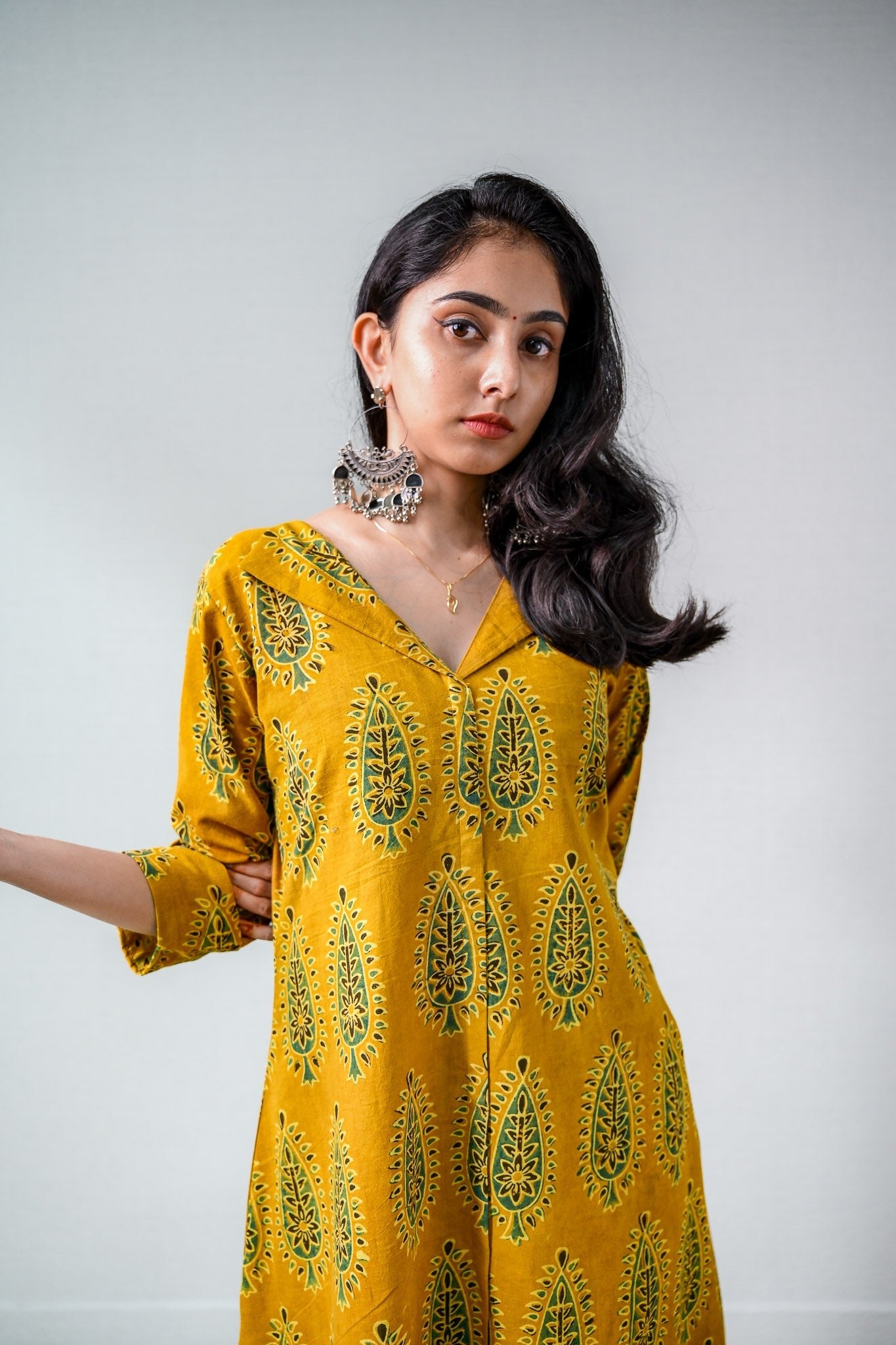 Ruhaani Turmeric Ajrakh Dress - Lobha Deepthis