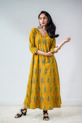 Ruhaani Turmeric Ajrakh Dress - Lobha Deepthis