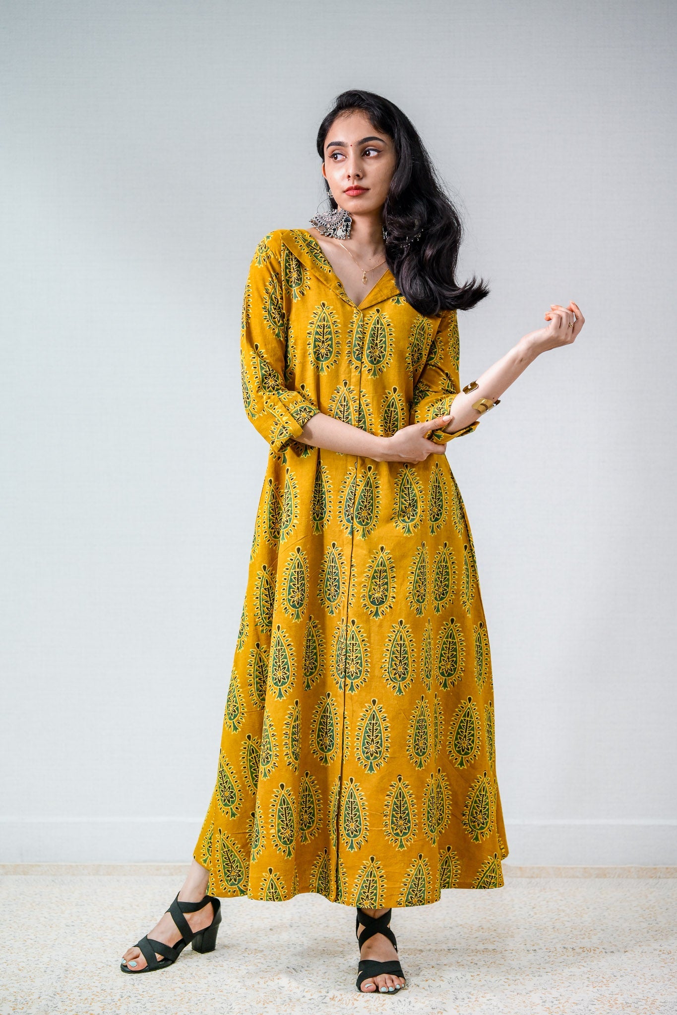 Ruhaani Turmeric Ajrakh Dress - Lobha Deepthis