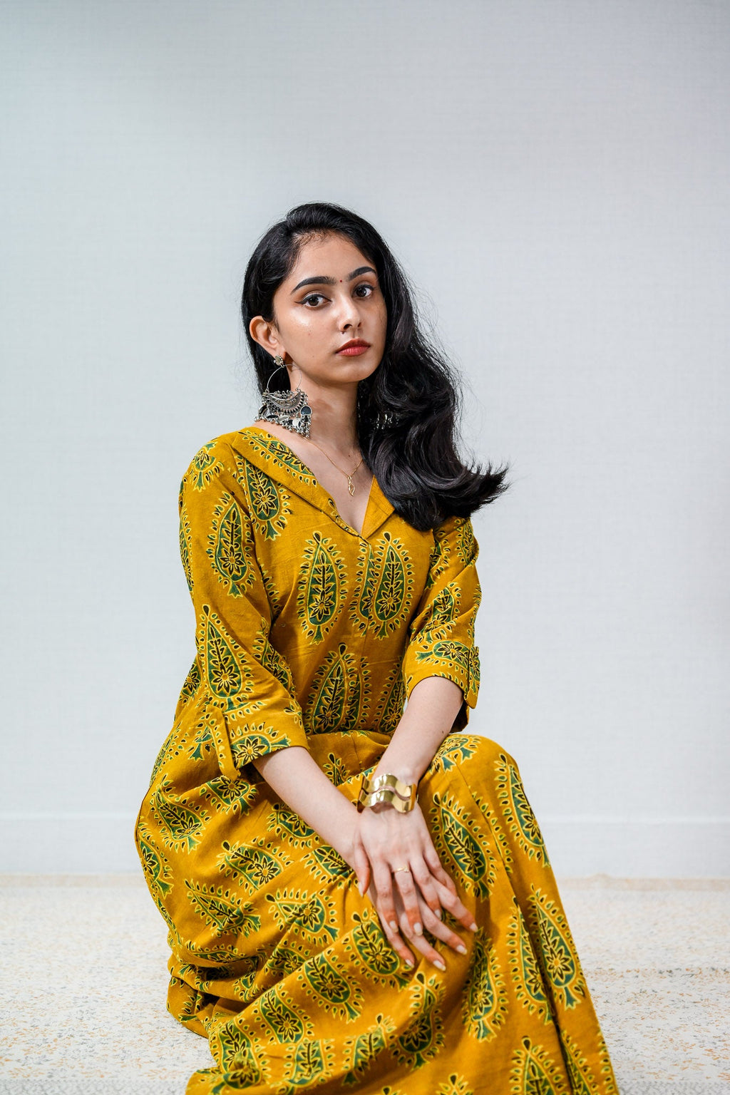Ruhaani Turmeric Ajrakh Dress - Lobha Deepthis