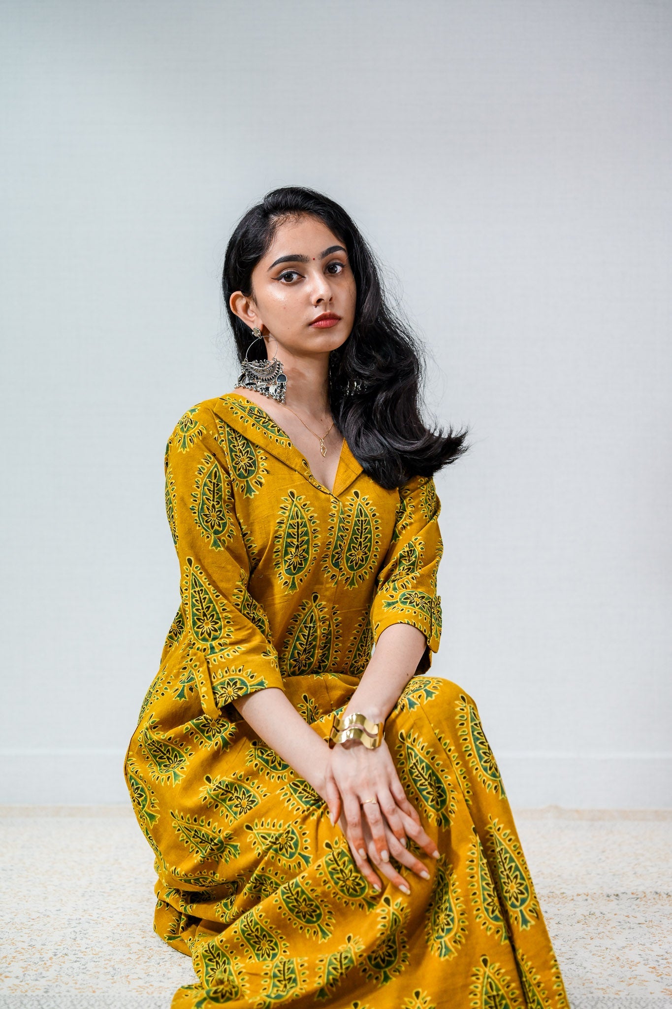 Ruhaani Turmeric Ajrakh Dress - Lobha Deepthis