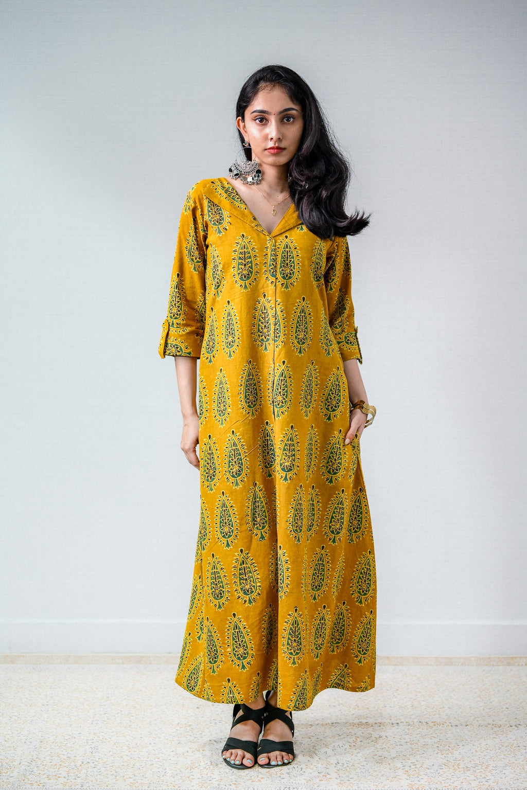 Ruhaani Turmeric Ajrakh Dress - Lobha Deepthis
