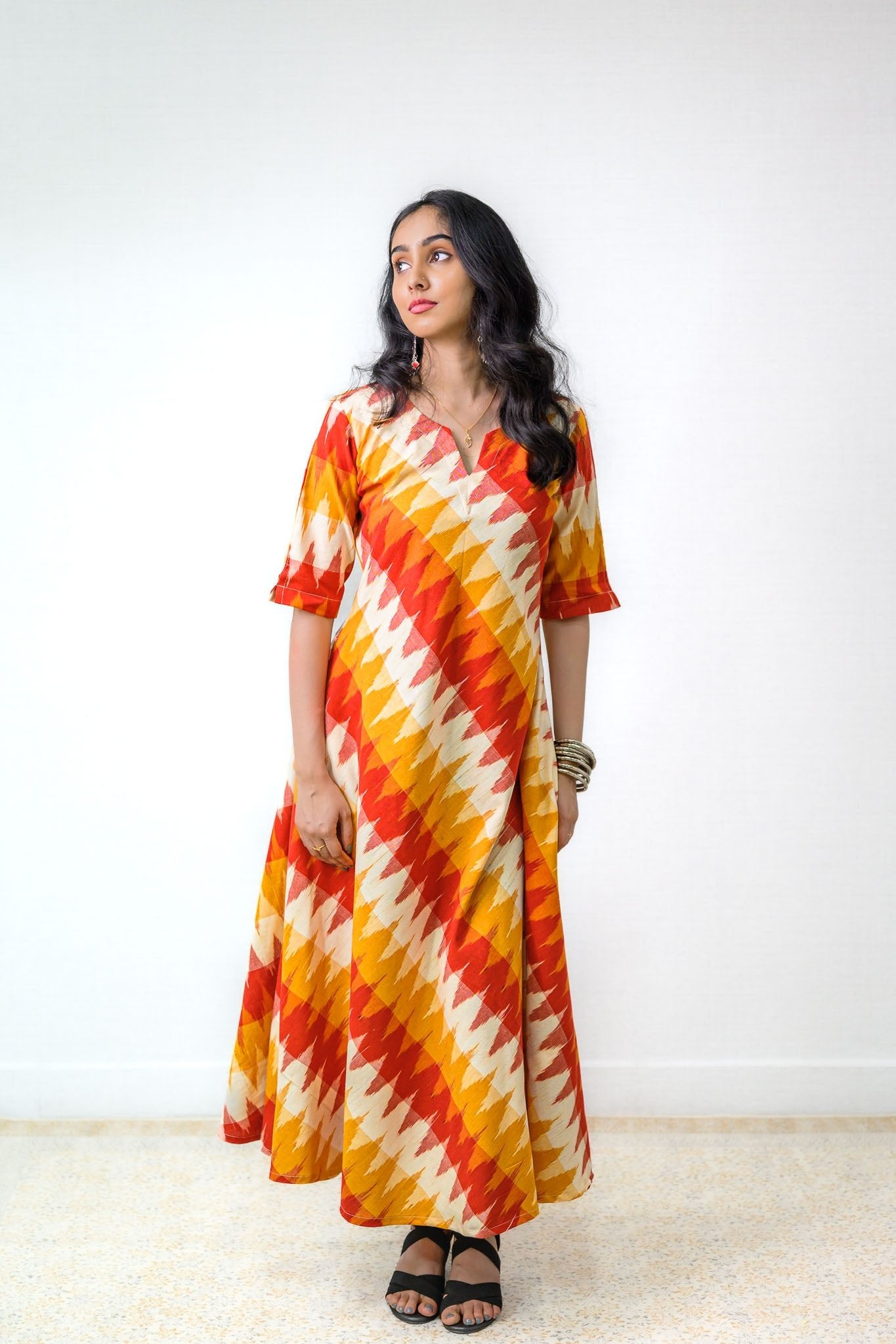 Saffron & Snow Ikkat Cotton Cross Cut Dress - Lobha Deepthis