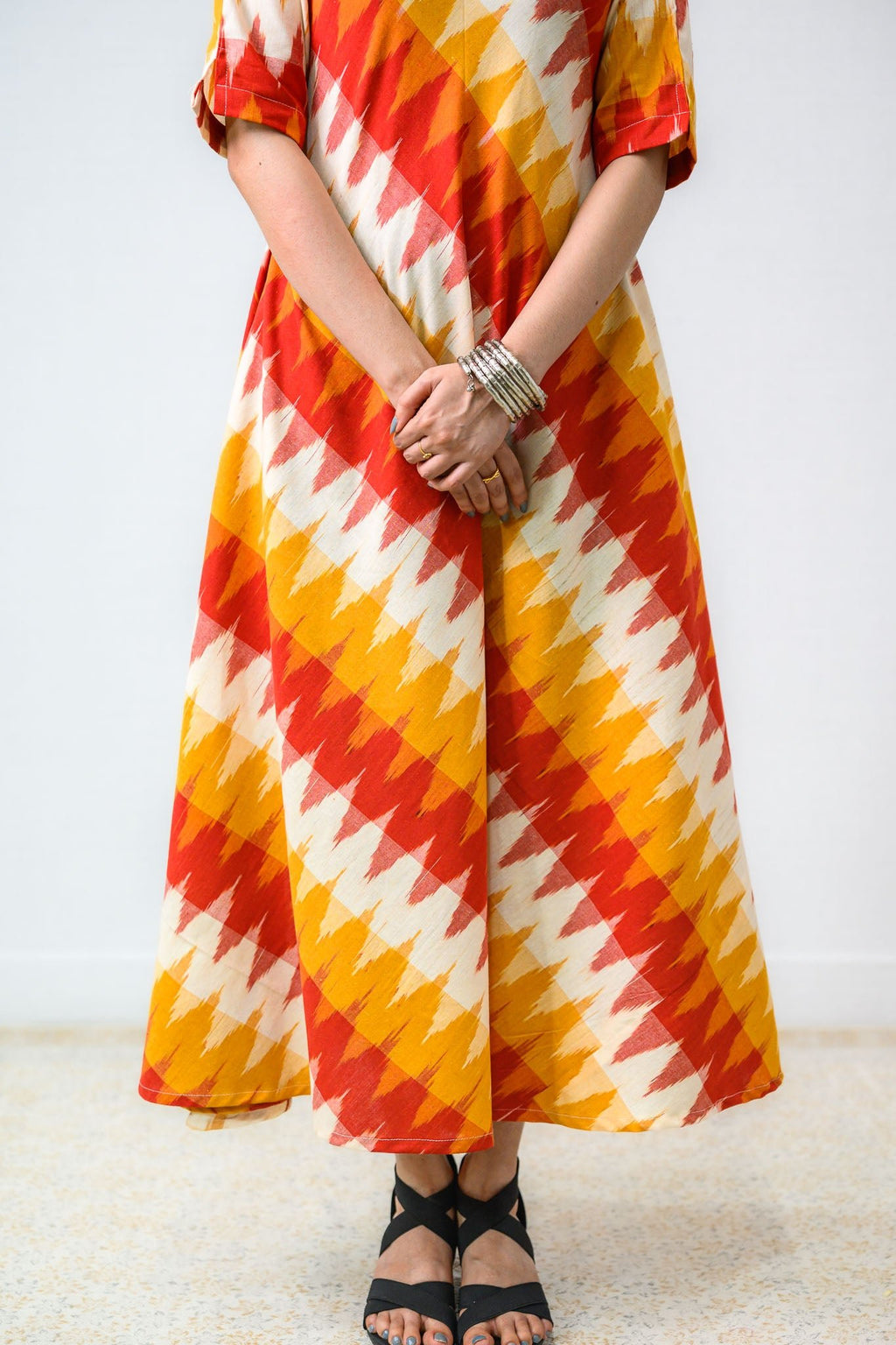 Saffron & Snow Ikkat Cotton Cross Cut Dress - Lobha Deepthis
