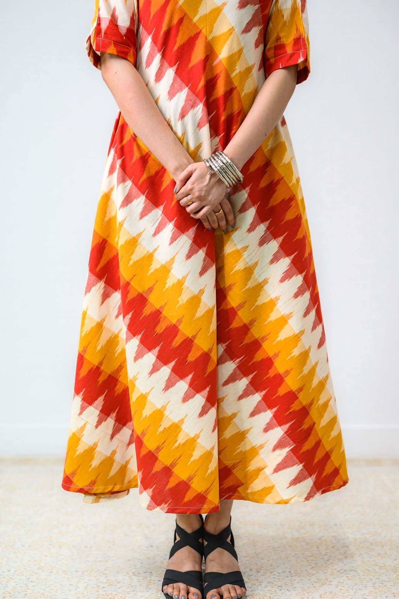 Saffron & Snow Ikkat Cotton Cross Cut Dress - Lobha Deepthis