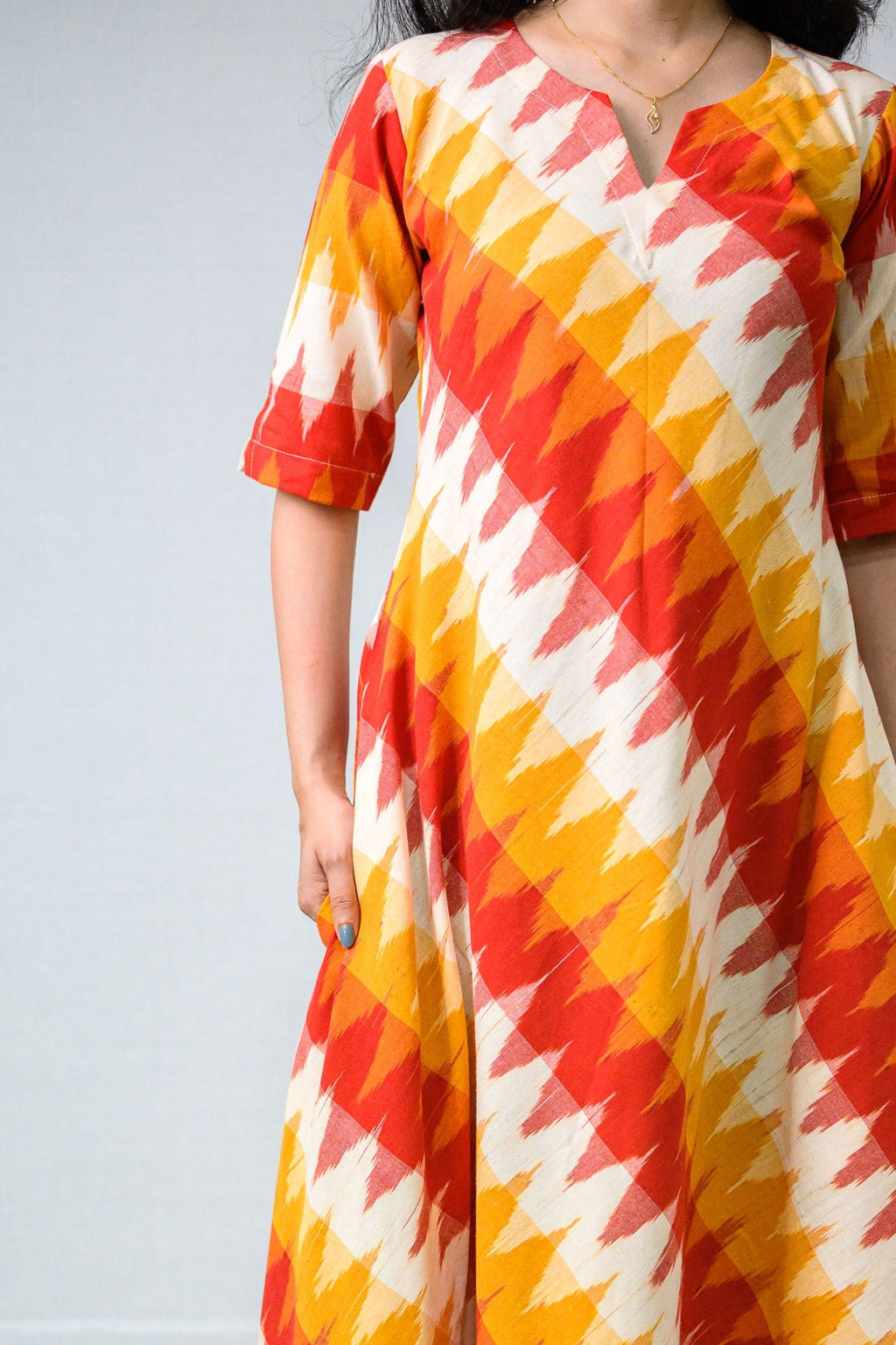 Saffron & Snow Ikkat Cotton Cross Cut Dress - Lobha Deepthis