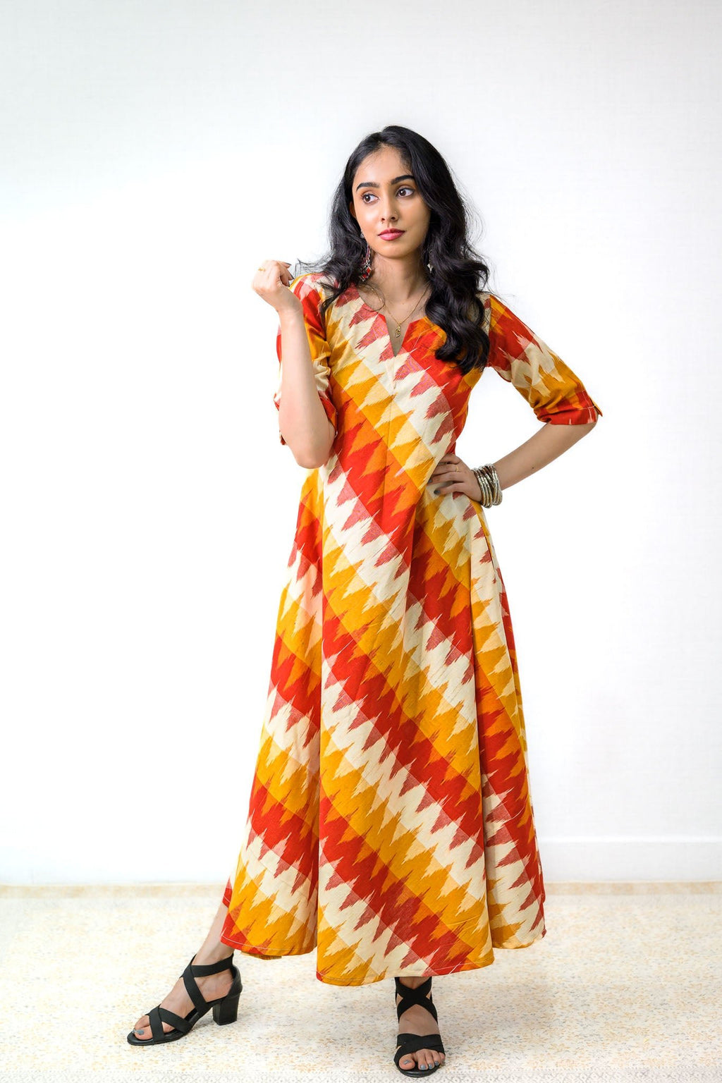 Saffron & Snow Ikkat Cotton Cross Cut Dress - Lobha Deepthis