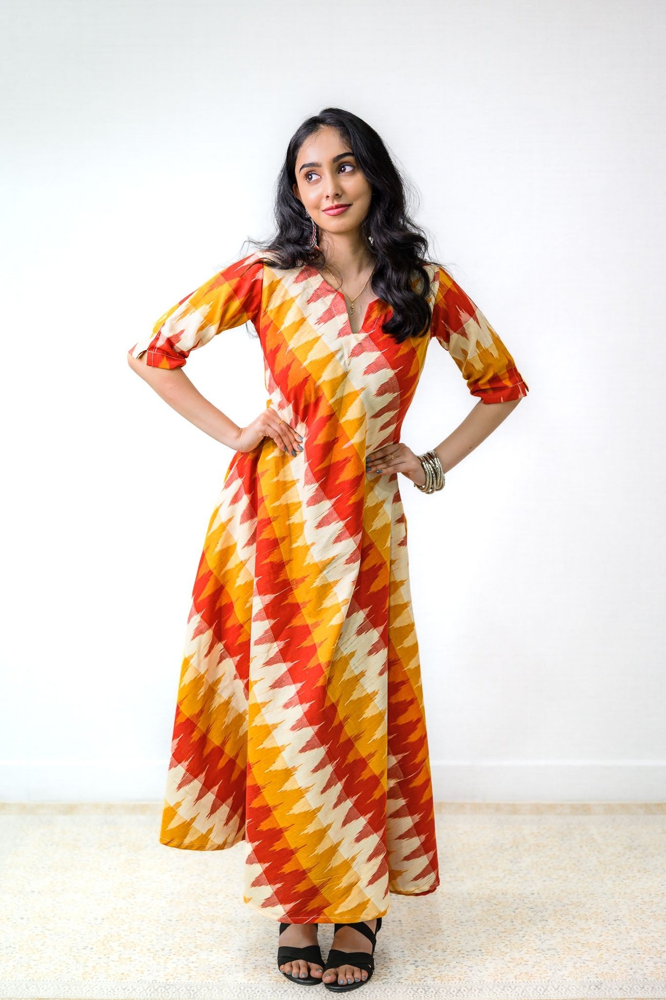 Saffron & Snow Ikkat Cotton Cross Cut Dress - Lobha Deepthis