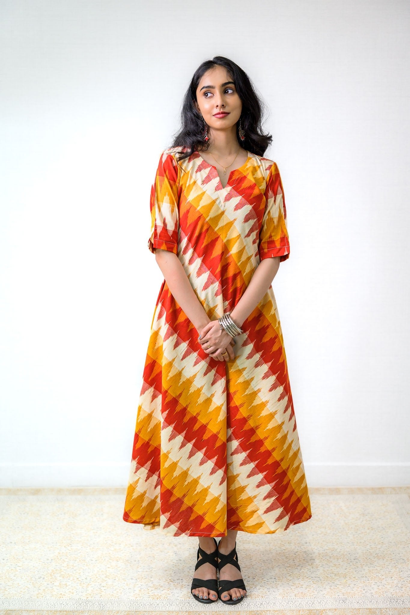 Saffron & Snow Ikkat Cotton Cross Cut Dress - Lobha Deepthis