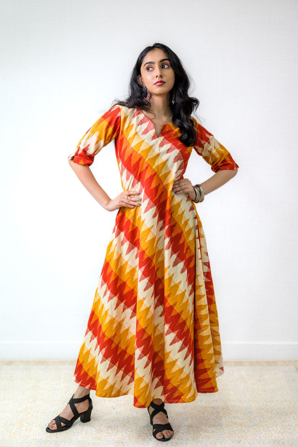 Saffron & Snow Ikkat Cotton Cross Cut Dress - Lobha Deepthis