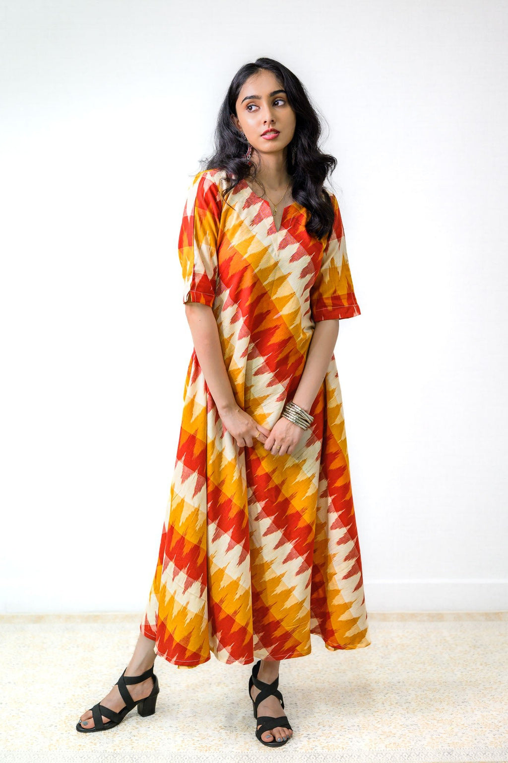 Saffron & Snow Ikkat Cotton Cross Cut Dress - Lobha Deepthis