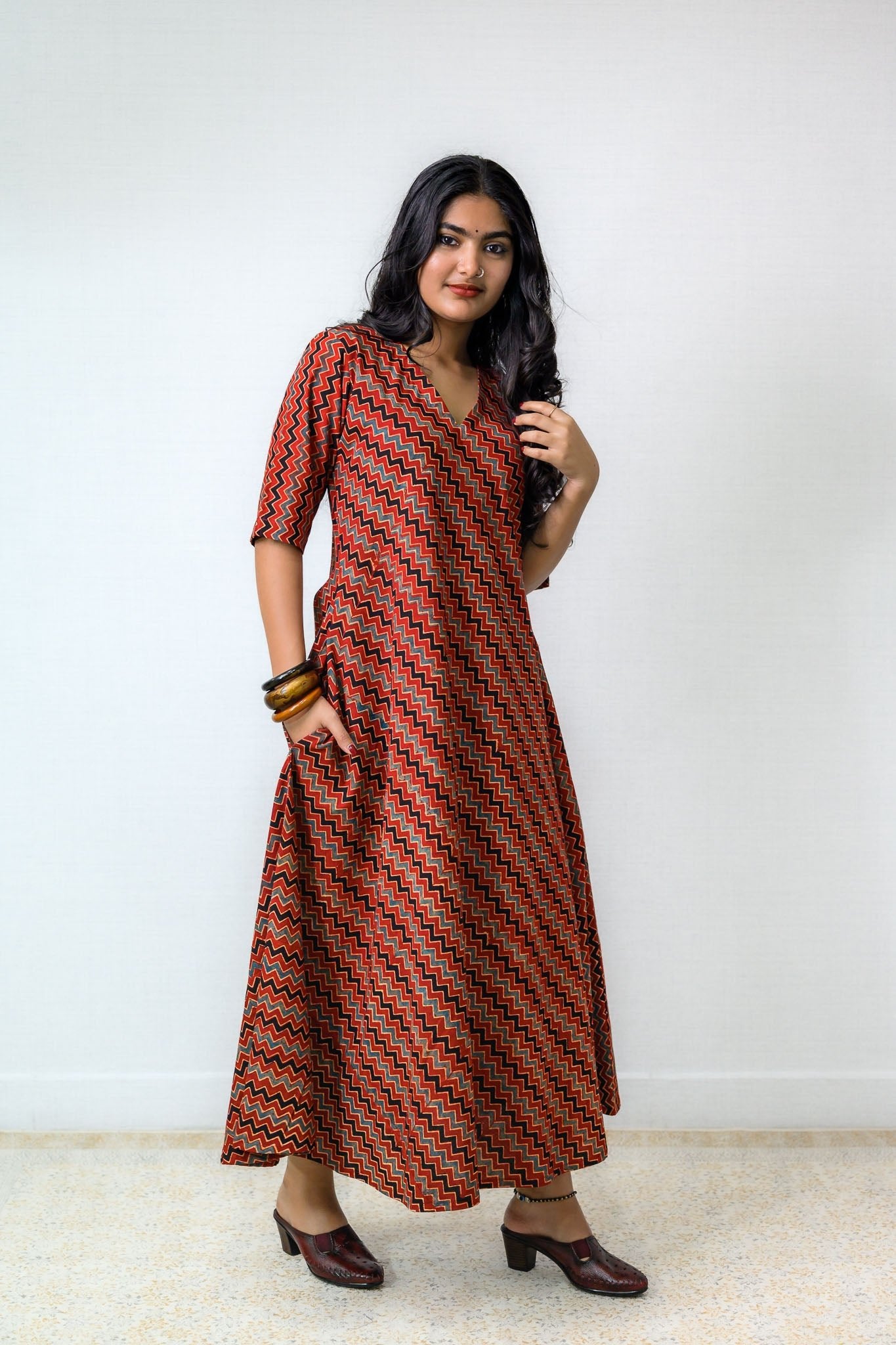 Sangria Ajrakh Stripes Dress - Lobha Deepthis