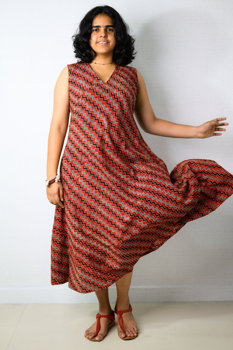 Sangria Ajrakh Stripes Dress - Lobha Deepthis