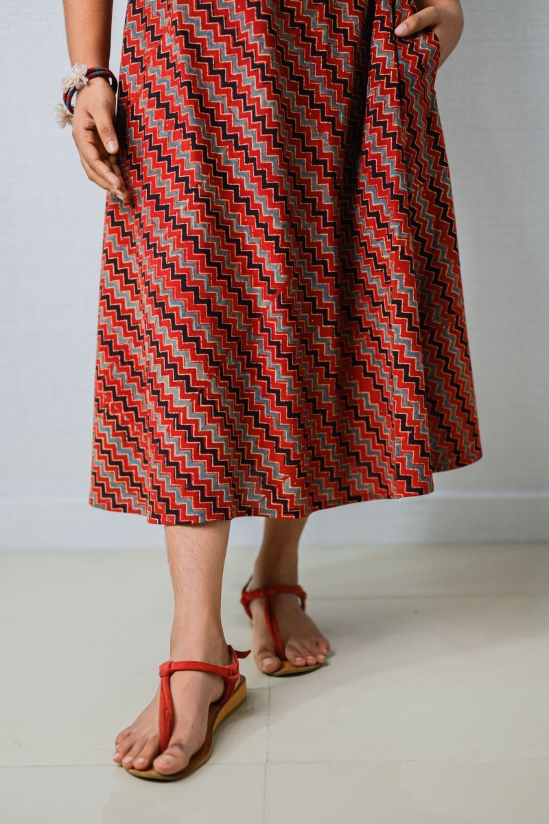 Sangria Ajrakh Stripes Dress - Lobha Deepthis