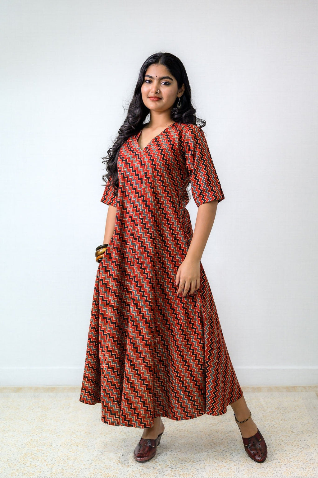 Sangria Ajrakh Stripes Dress - Lobha Deepthis