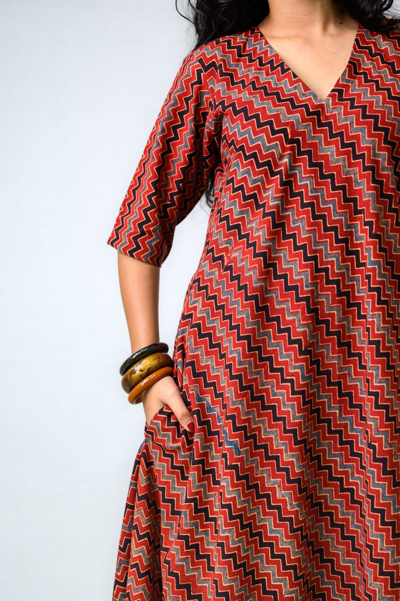 Sangria Ajrakh Stripes Dress - Lobha Deepthis