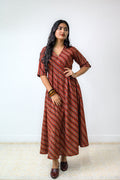 Sangria Ajrakh Stripes Dress - Lobha Deepthis