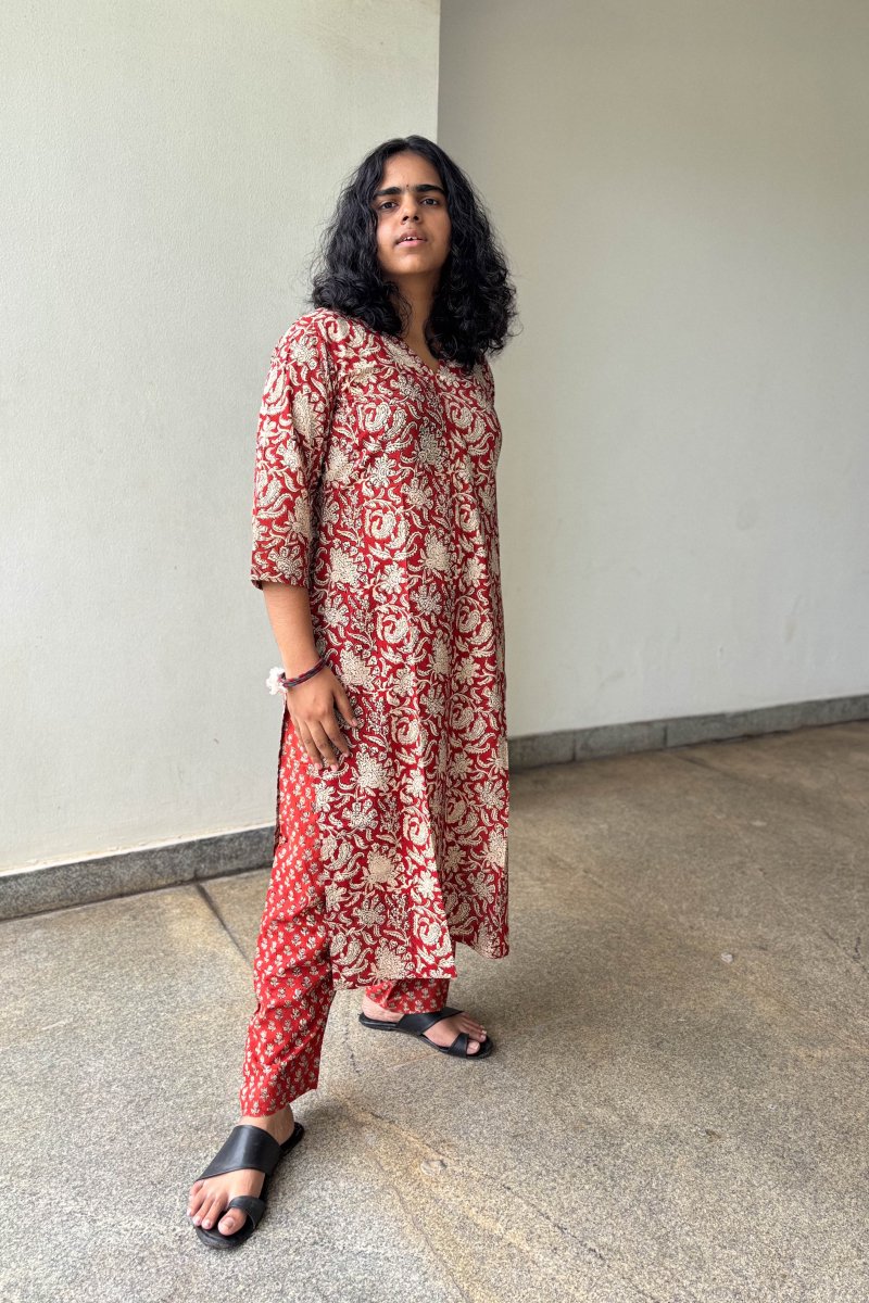 Set of 2 - Akari Sanganeri Straight Kurta & Pants - Lobha Deepthis