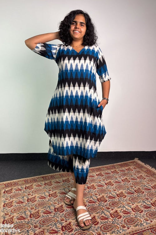 Set of 2 - Dusk & Dreams Ikkat Short Kurta and Palazzo - Lobha Deepthis