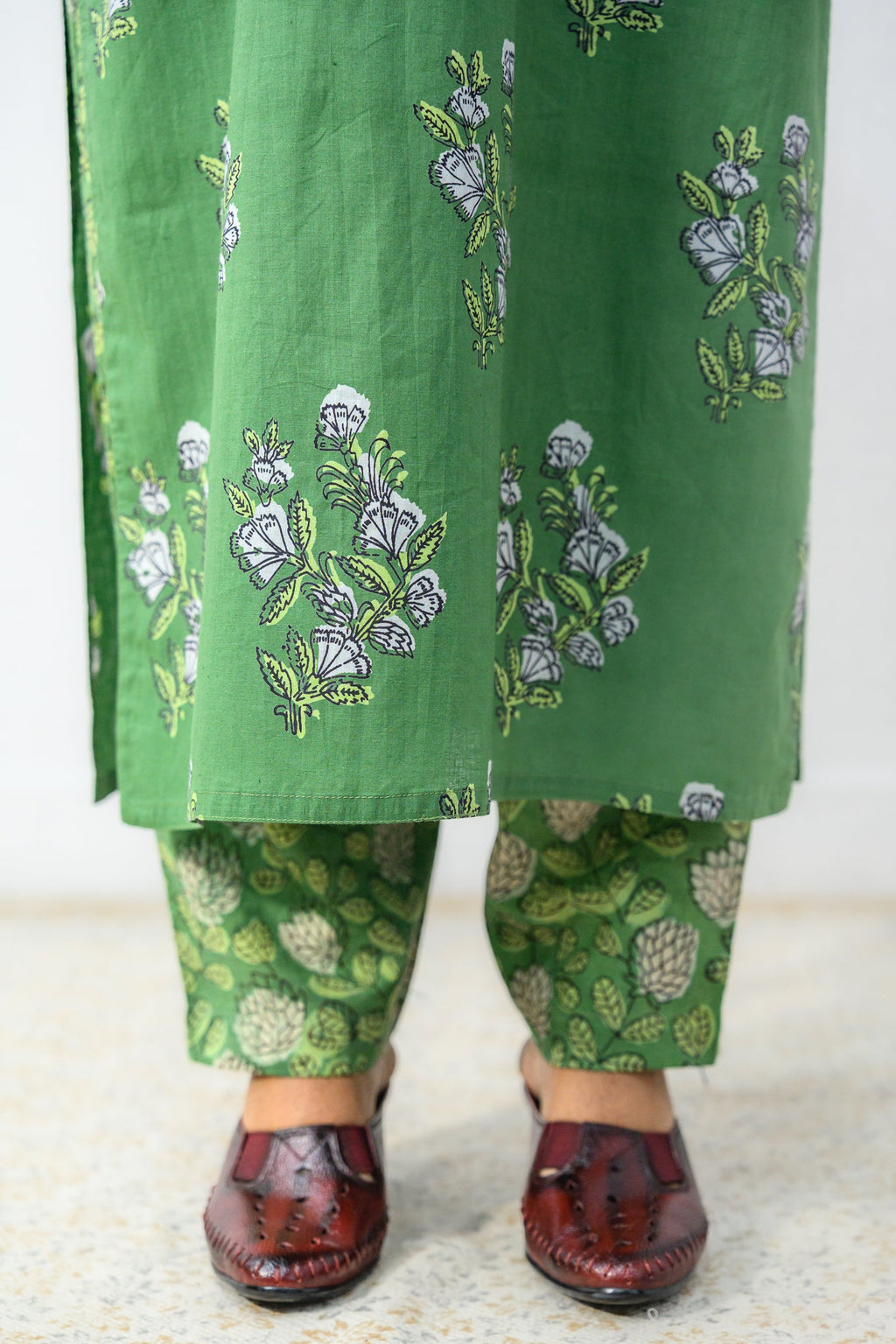 Set of 2 - Emerald Blossoms Dabu Kurta & Pants Set - Lobha Deepthis