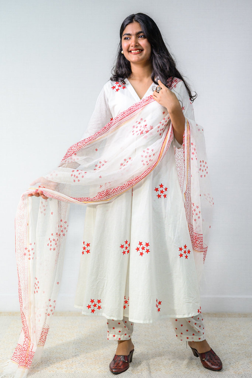 Set of 2 - Esther Sanganeri Cotton Box Pleated Kurta & Pants Set - Lobha Deepthis