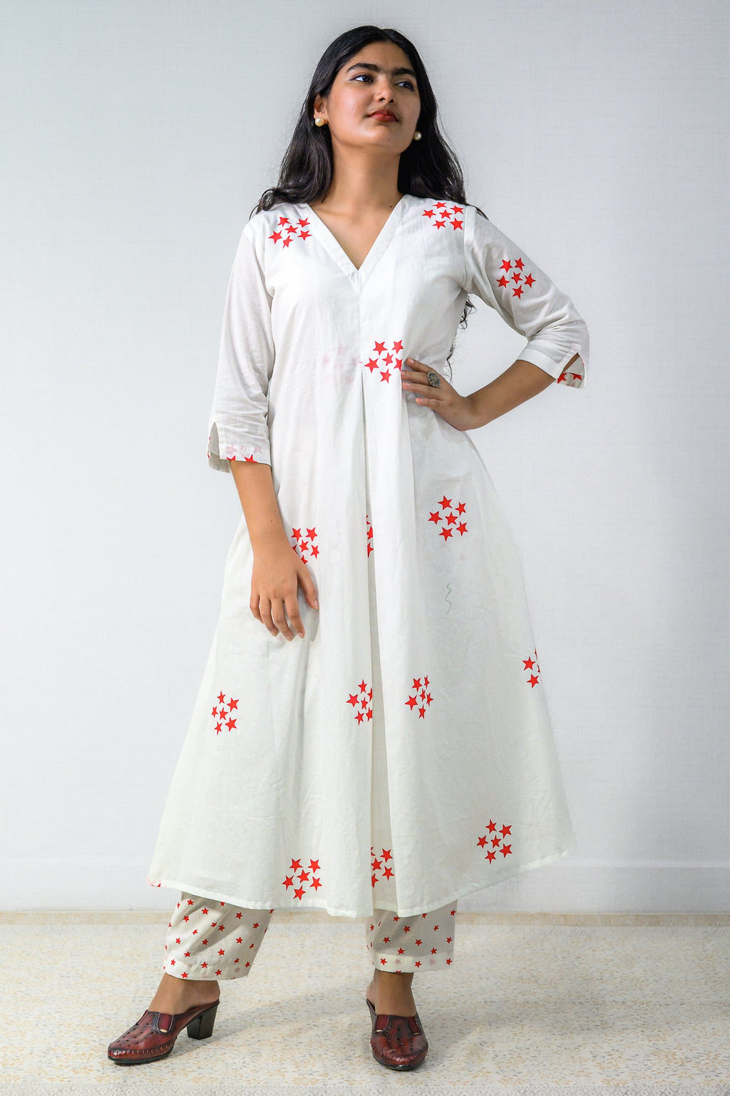 Set of 2 - Esther Sanganeri Cotton Box Pleated Kurta & Pants Set - Lobha Deepthis