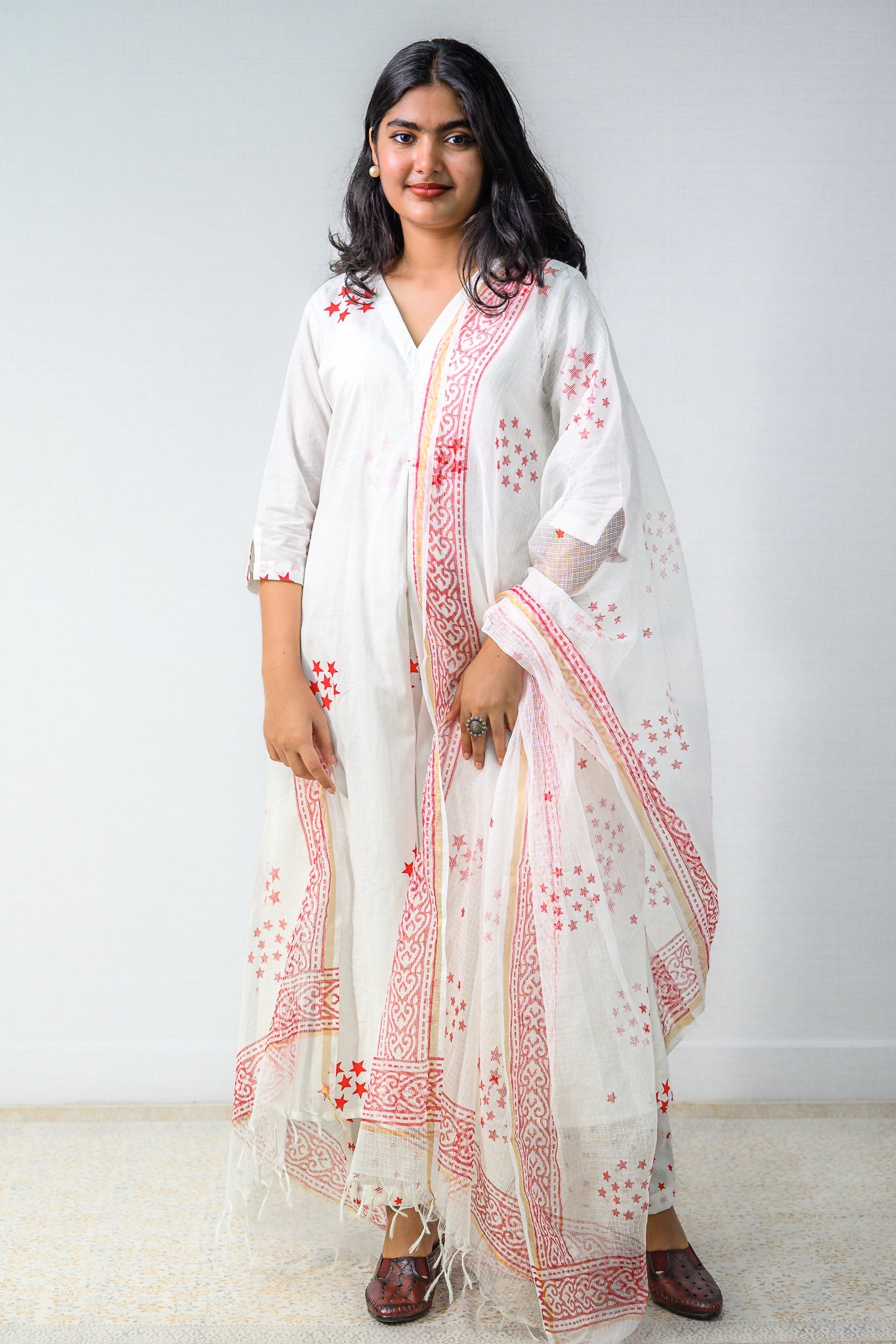 Set of 2 - Esther Sanganeri Cotton Box Pleated Kurta & Pants Set - Lobha Deepthis