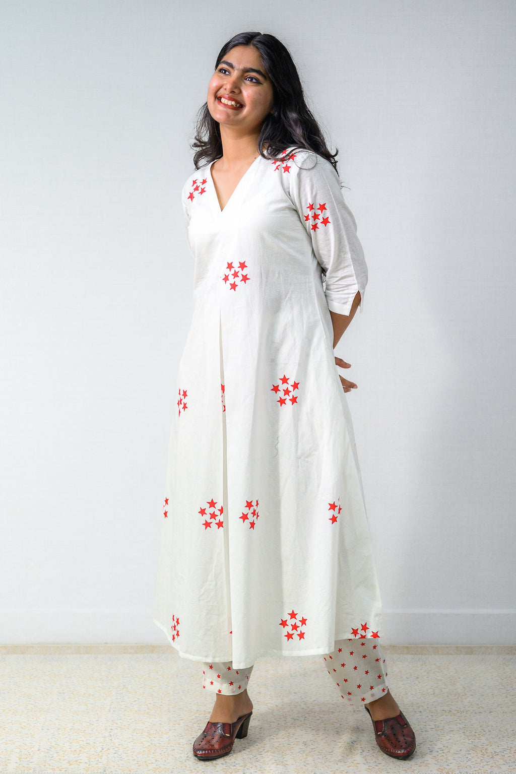 Set of 2 - Esther Sanganeri Cotton Box Pleated Kurta & Pants Set - Lobha Deepthis