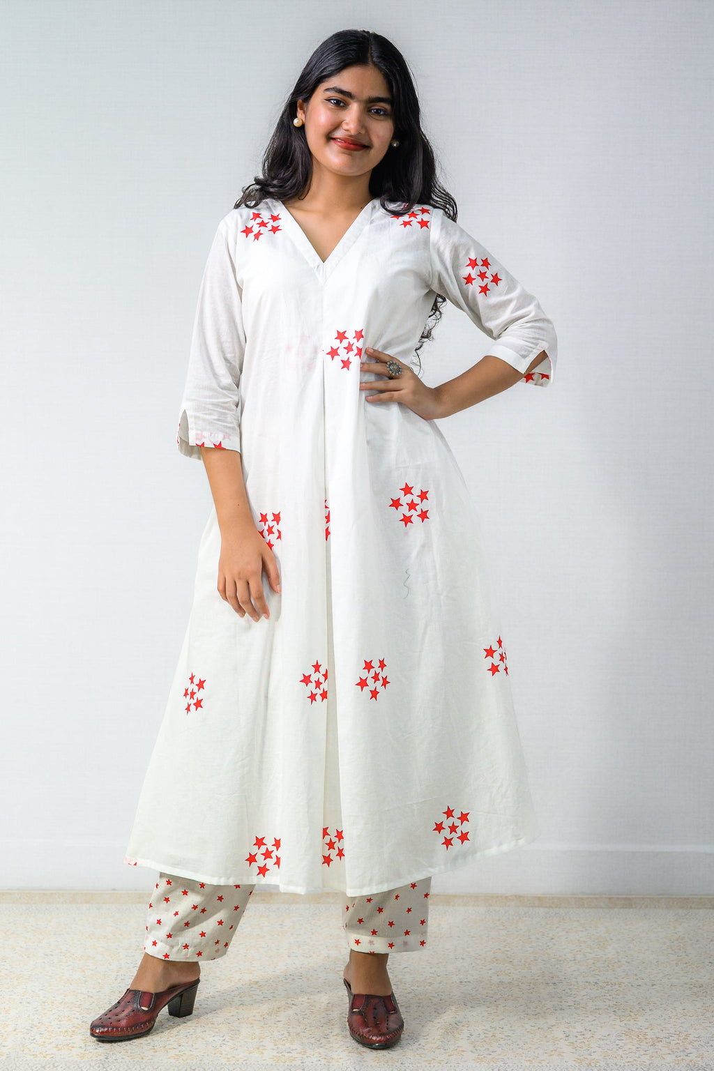 Set of 2 - Esther Sanganeri Cotton Box Pleated Kurta & Pants Set - Lobha Deepthis