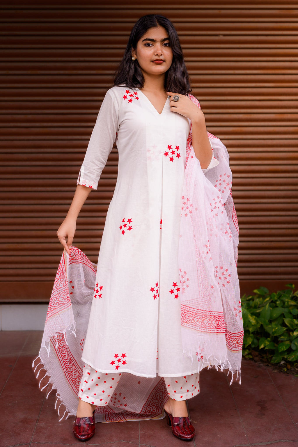 Set of 2 - Esther Sanganeri Cotton Box Pleated Kurta & Pants Set - Lobha Deepthis