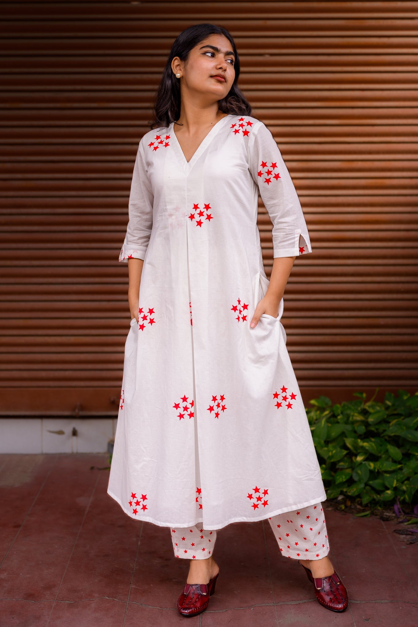 Set of 2 - Esther Sanganeri Cotton Box Pleated Kurta & Pants Set - Lobha Deepthis