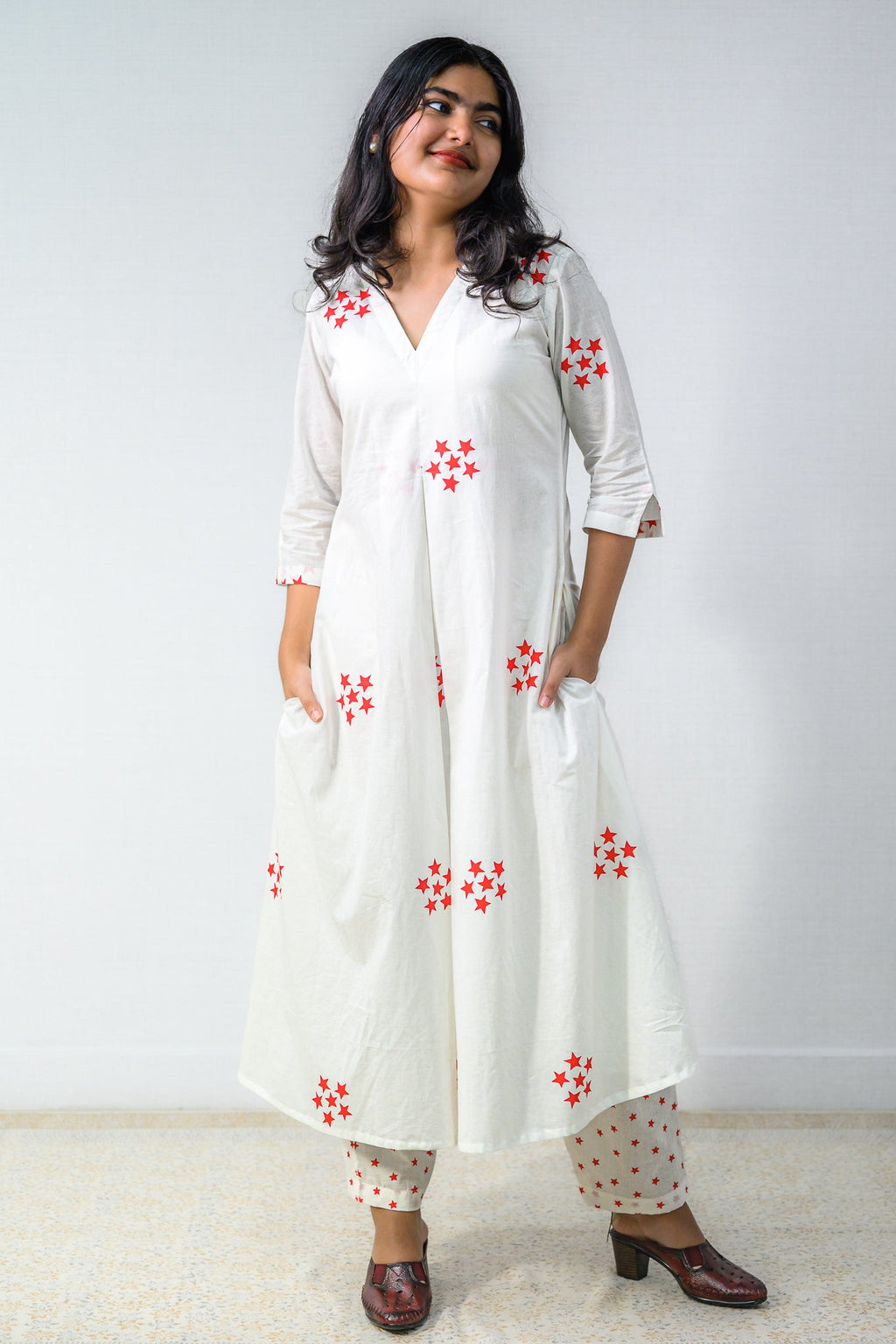 Set of 2 - Esther Sanganeri Cotton Box Pleated Kurta & Pants Set - Lobha Deepthis