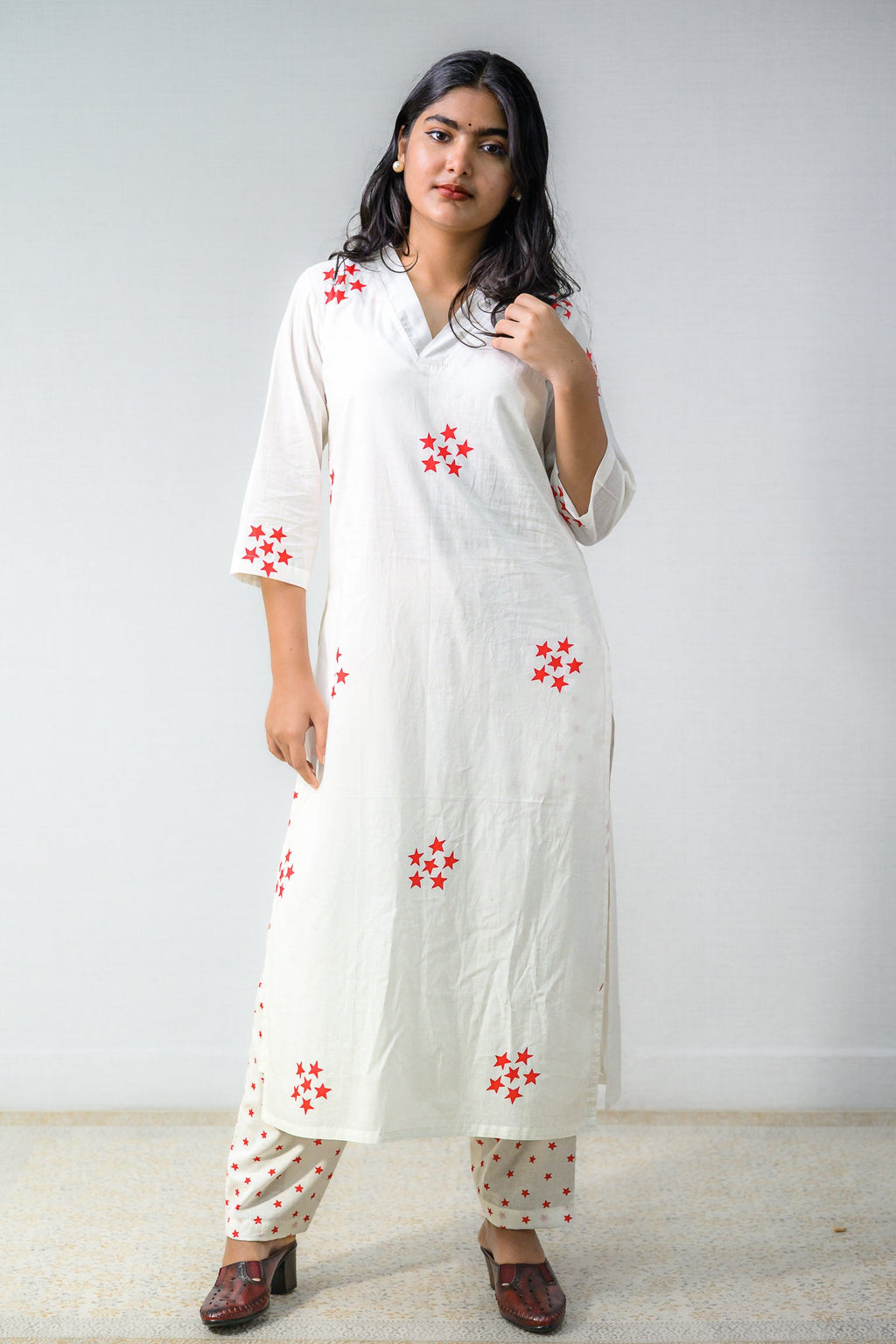 Set of 2 - Esther Sanganeri Cotton Straight Kurta & Pants Set - Lobha Deepthis