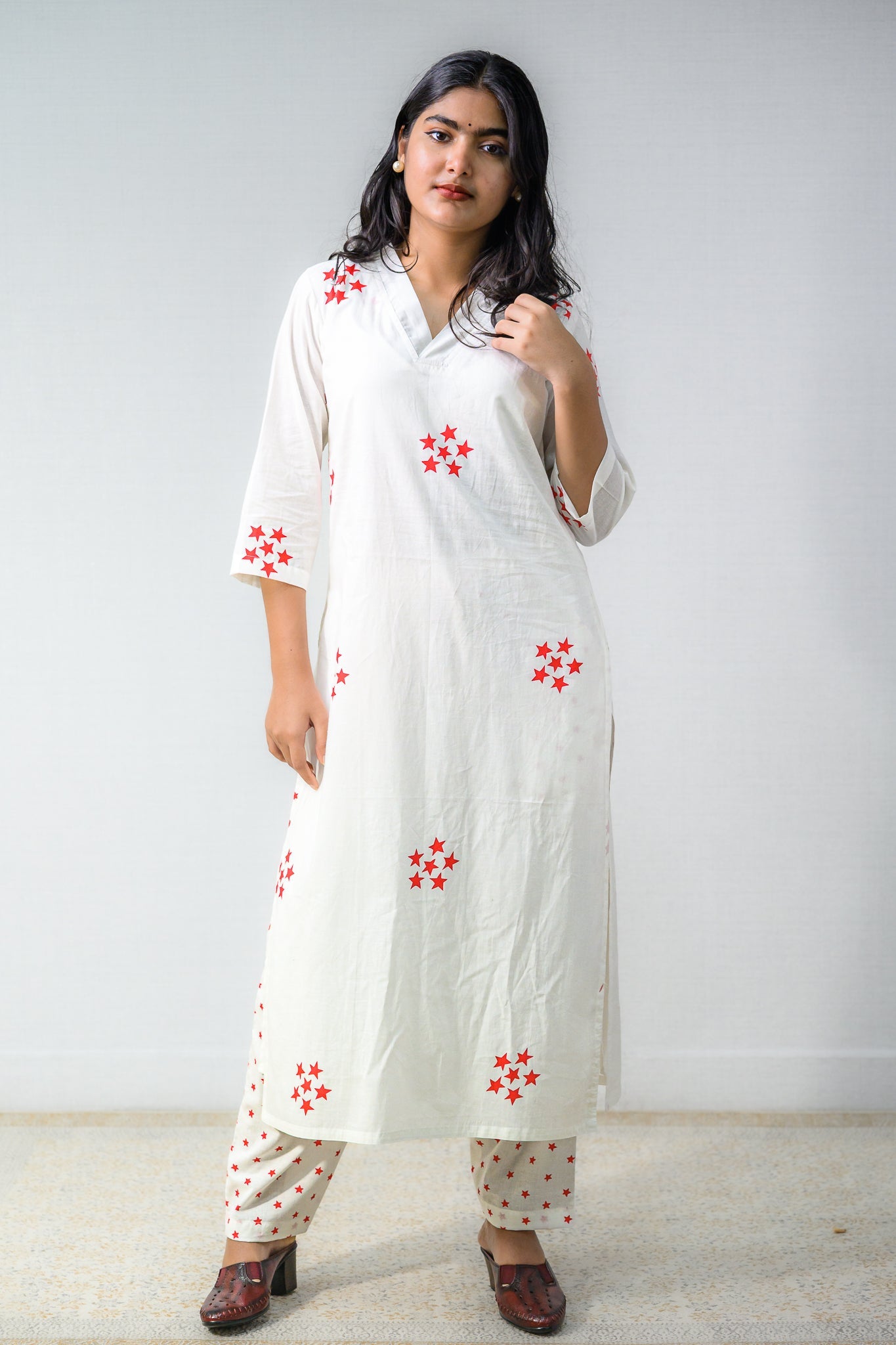 Set of 2 - Esther Sanganeri Cotton Straight Kurta & Pants Set - Lobha Deepthis