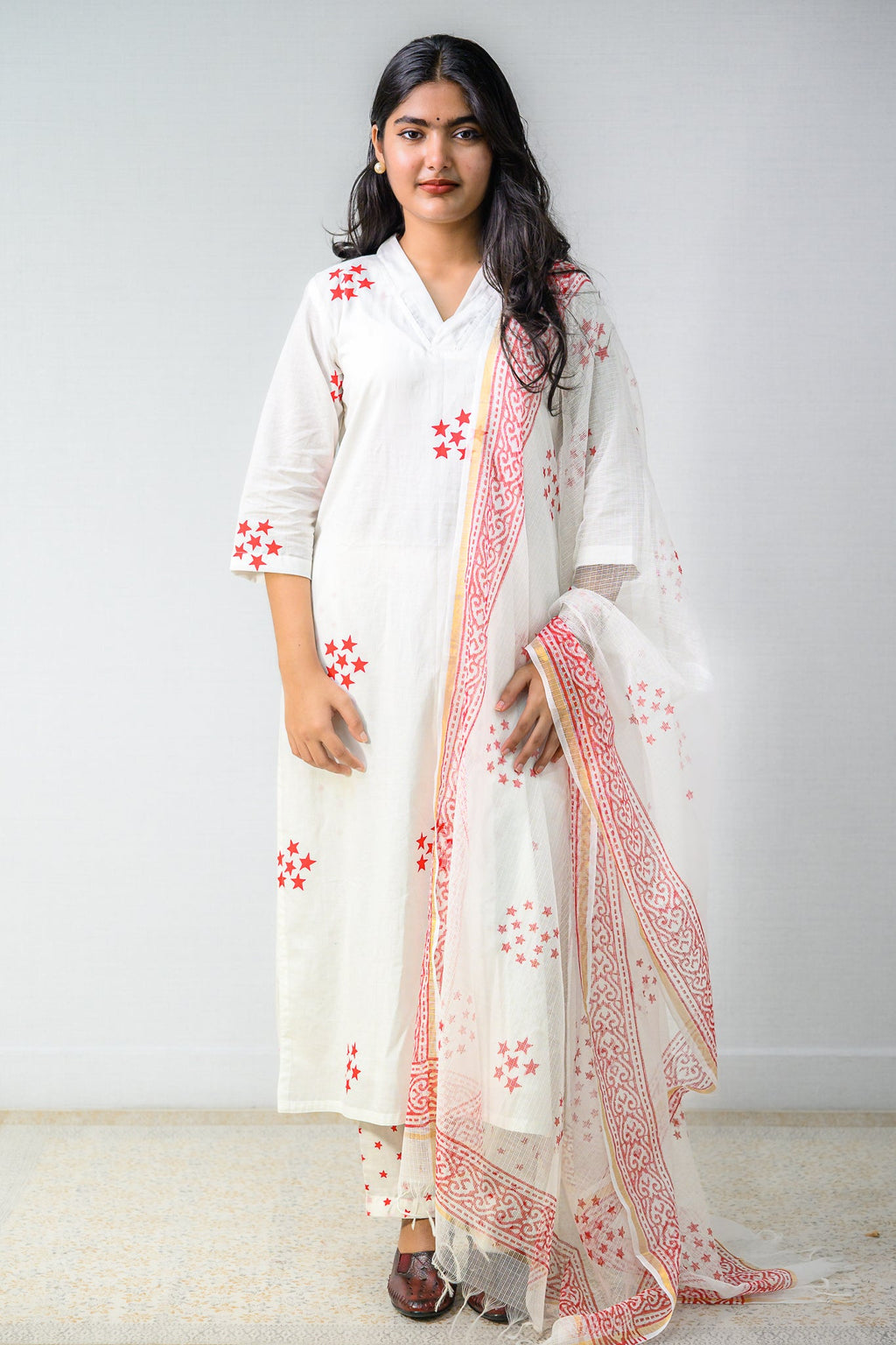 Set of 2 - Esther Sanganeri Cotton Straight Kurta & Pants Set - Lobha Deepthis