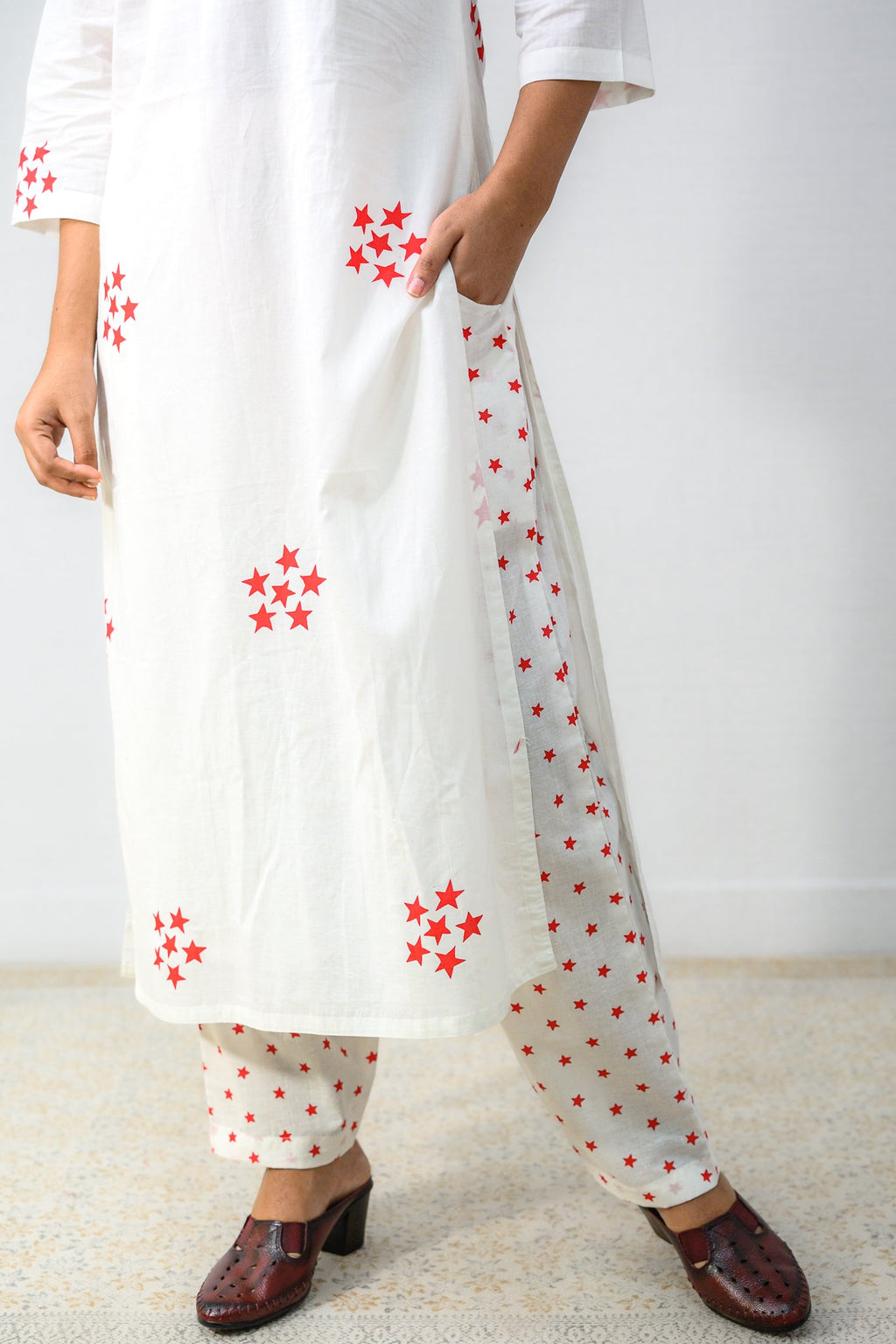 Set of 2 - Esther Sanganeri Cotton Straight Kurta & Pants Set - Lobha Deepthis