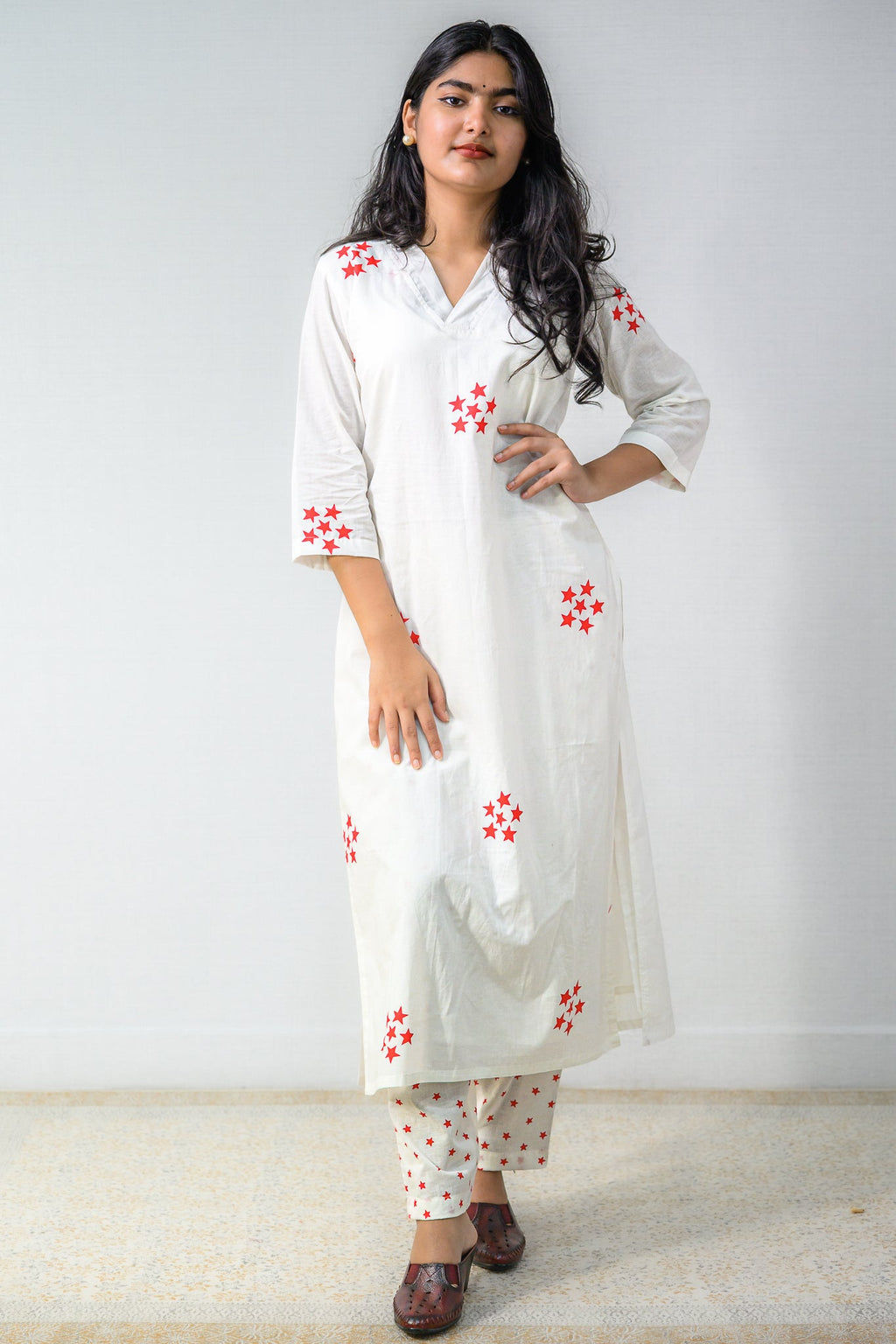 Set of 2 - Esther Sanganeri Cotton Straight Kurta & Pants Set - Lobha Deepthis